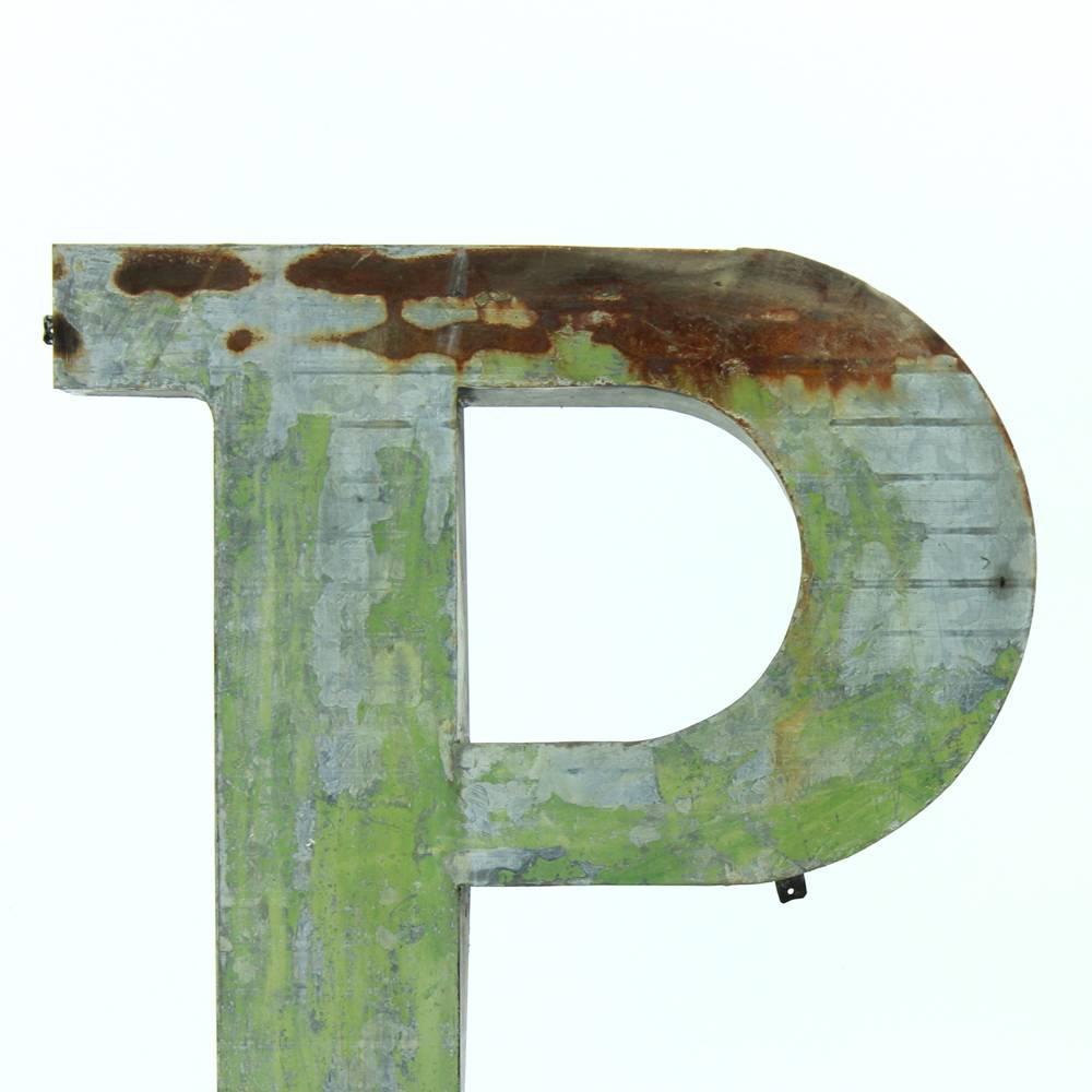 Metal Industrial Letter P, Factory Sign, Czechoslovakia, circa 1960 In Fair Condition In Zohor, SK