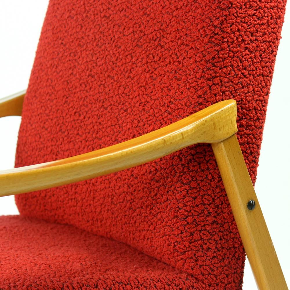 Mid-Century Armchair in Original Red Upholstery, Interier Praha, Czechoslovakia For Sale 1