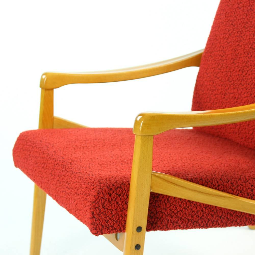 Mid-Century Armchair in Original Red Upholstery, Interier Praha, Czechoslovakia For Sale 2