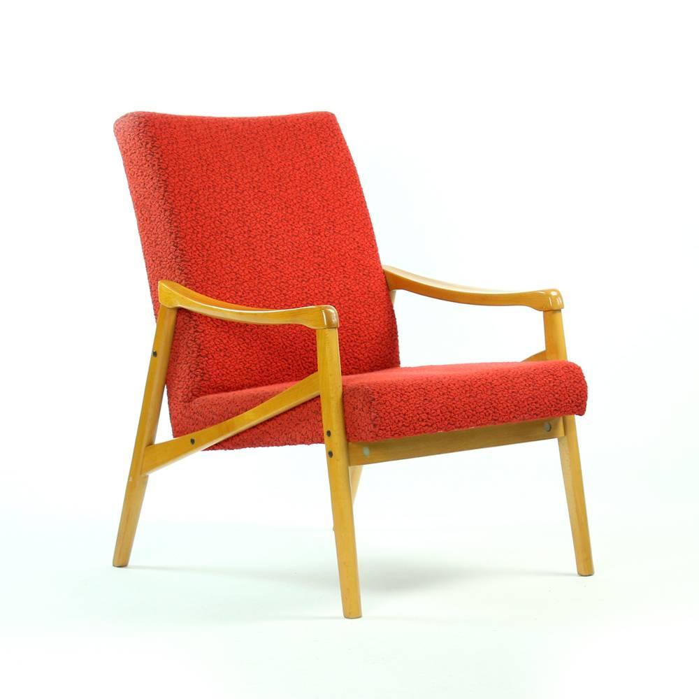 Mid-Century Modern Mid-Century Armchair in Original Red Upholstery, Interier Praha, Czechoslovakia For Sale