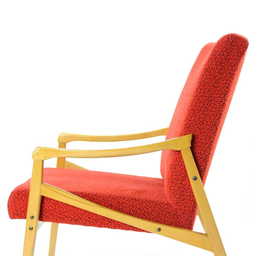 Late 20th Century Mid-Century Armchair in Original Red Upholstery, Interier Praha, Czechoslovakia For Sale