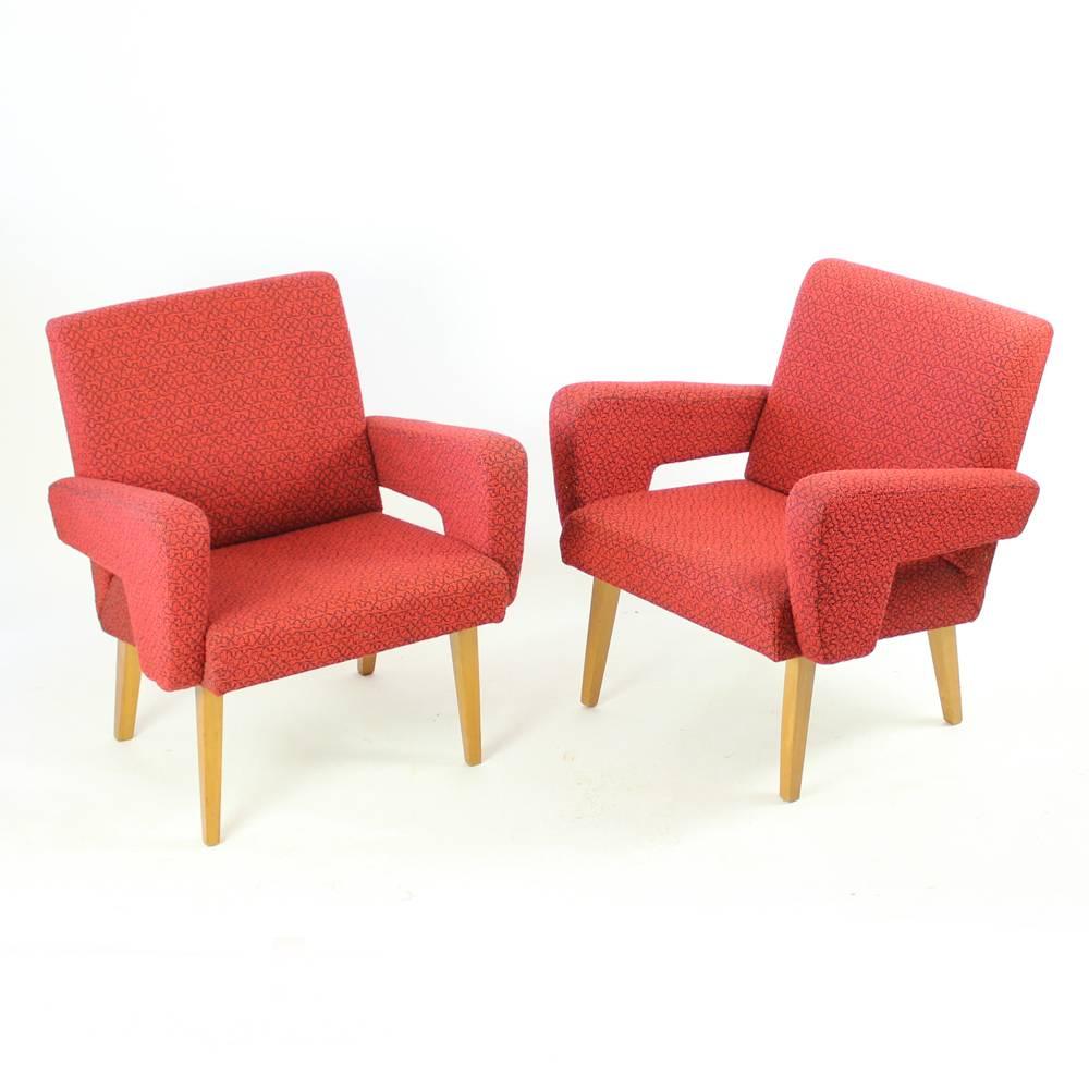 Red Mid-Century Armchair by Jitona in Original Upholstery, Czechoslovakia For Sale 3