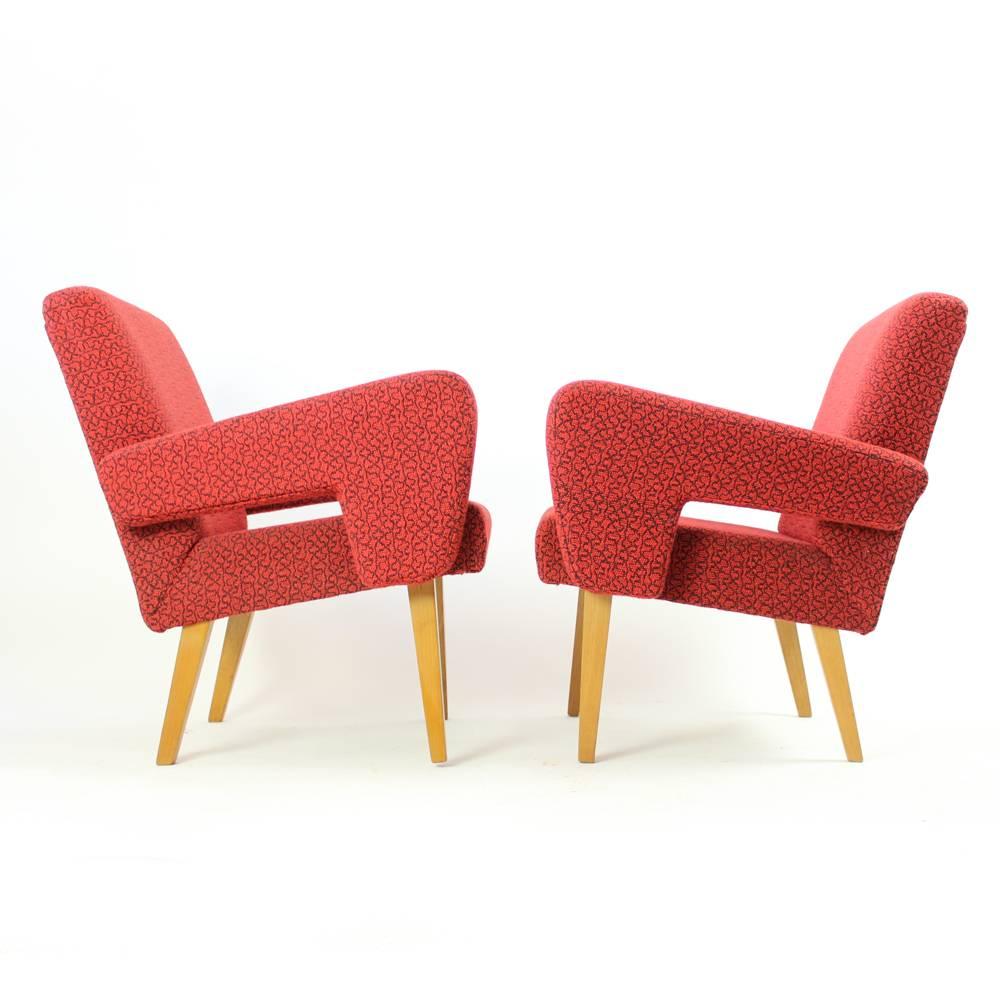 Red Mid-Century Armchair by Jitona in Original Upholstery, Czechoslovakia For Sale 4