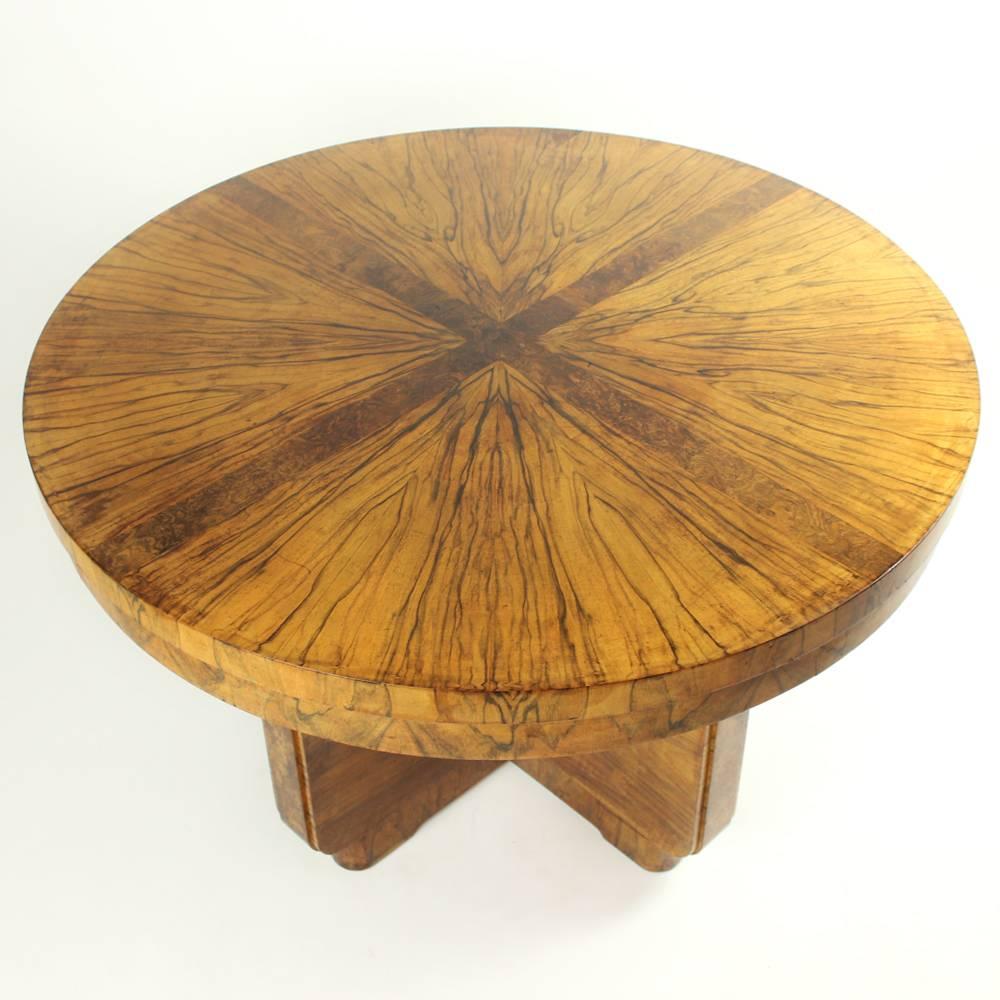 Beautiful and strong item that will make an impression. This Art Deco card table is the real vintage deal! The beautiful walnut veneer makes the table just a Classic in any interior. Lower than a normal table, but big enough to host several people.