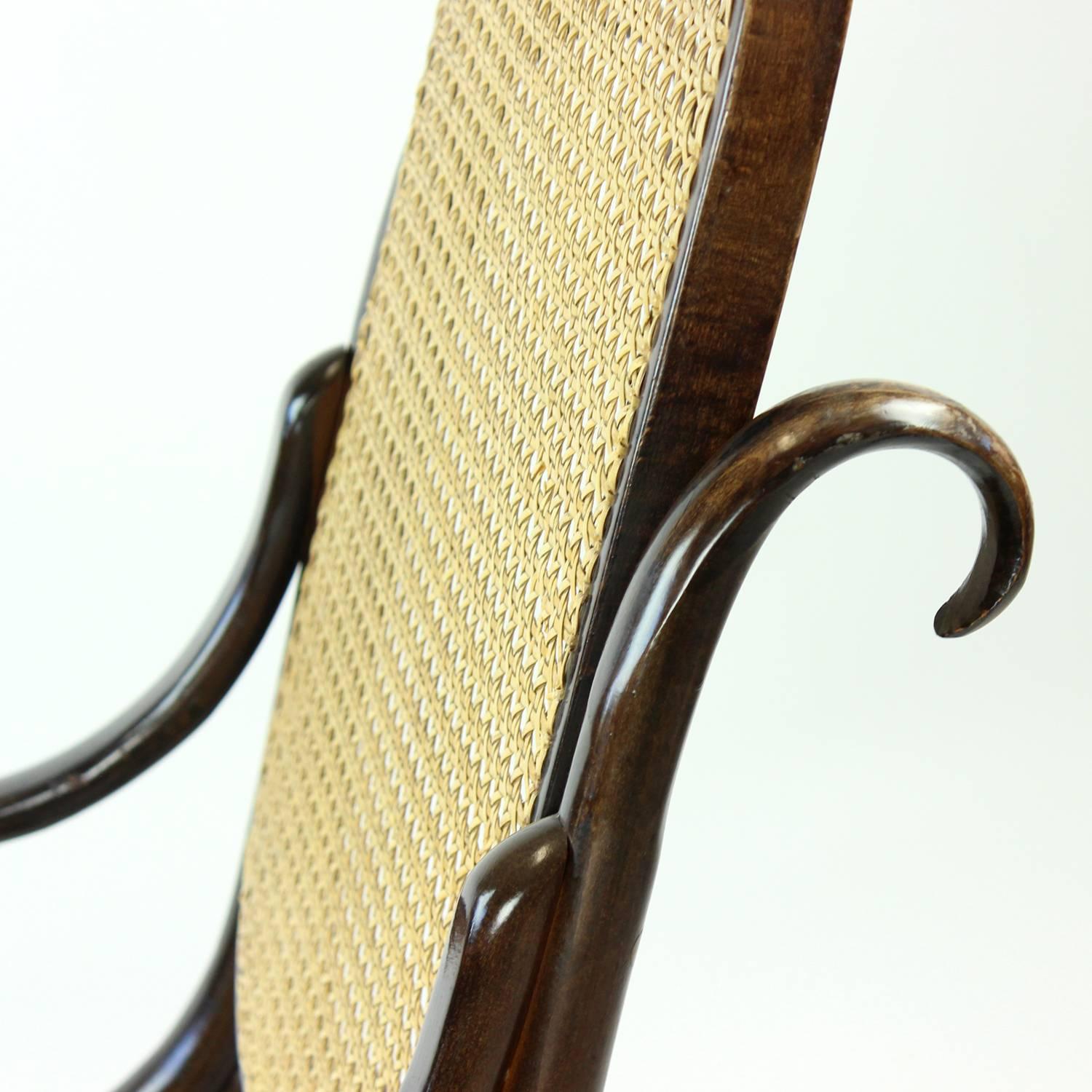 Cane Bentwood Rocking Armchair with Weaving, circa 1930