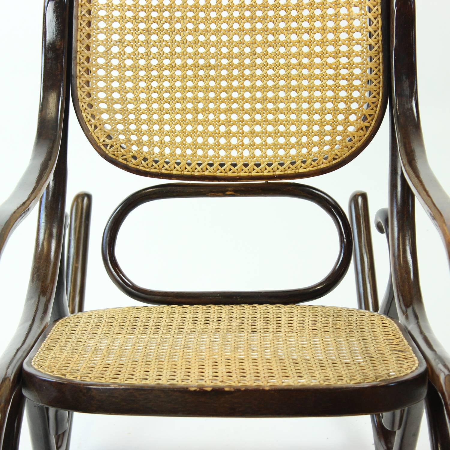 Austrian Bentwood Rocking Armchair with Weaving, circa 1930