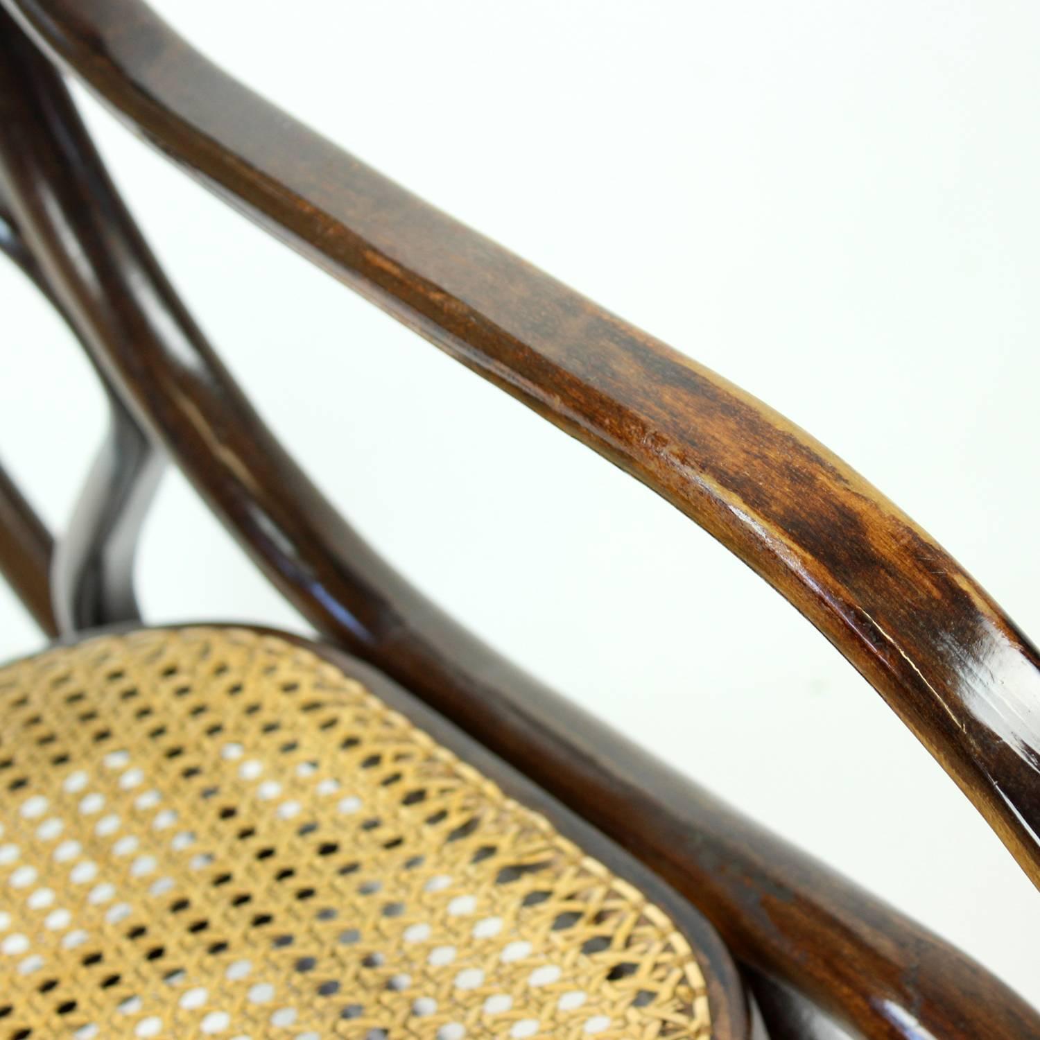 20th Century Bentwood Rocking Armchair with Weaving, circa 1930