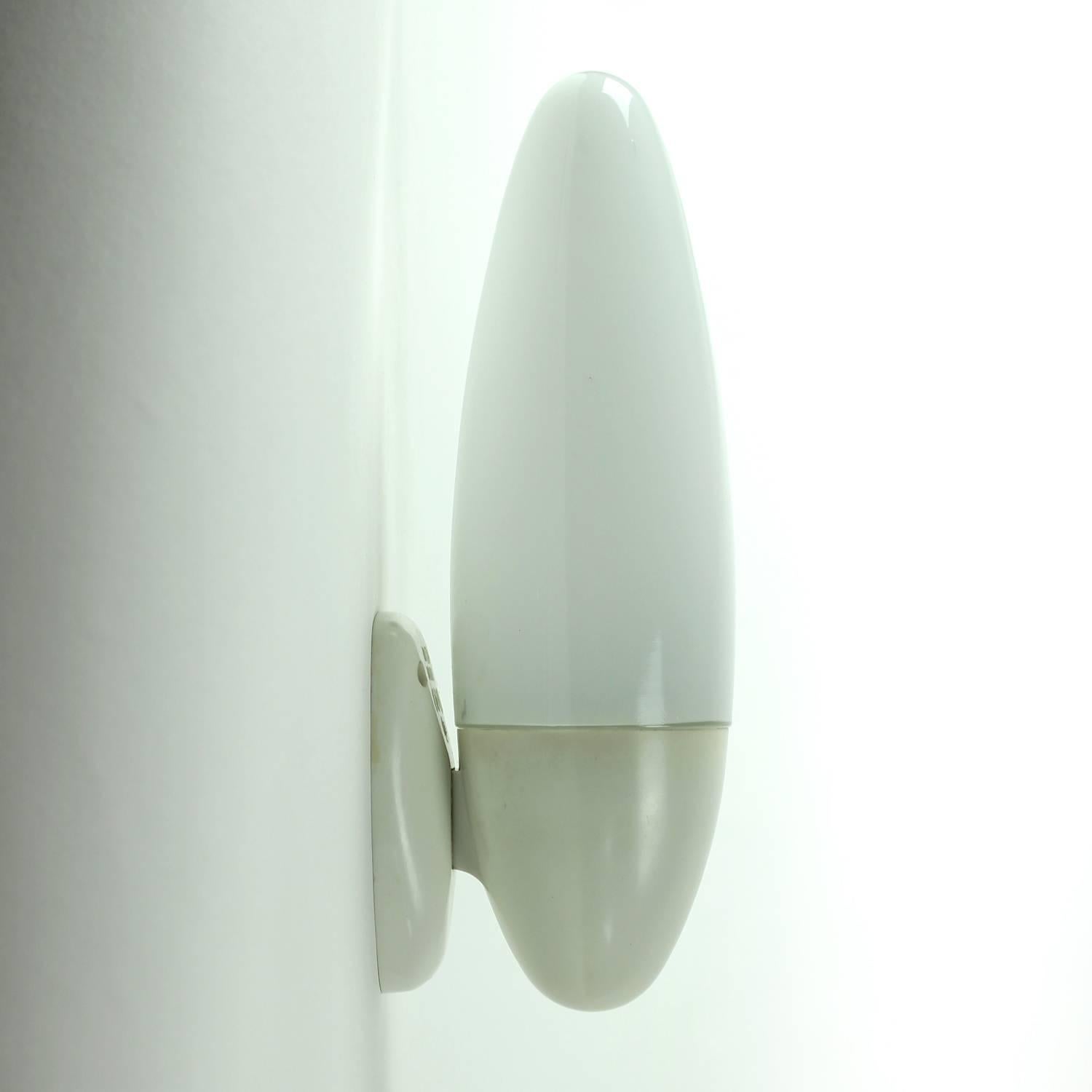 Two Rare All White Wall Lamps in White Opaline Glass, Czechoslovakia, circa 1960 2