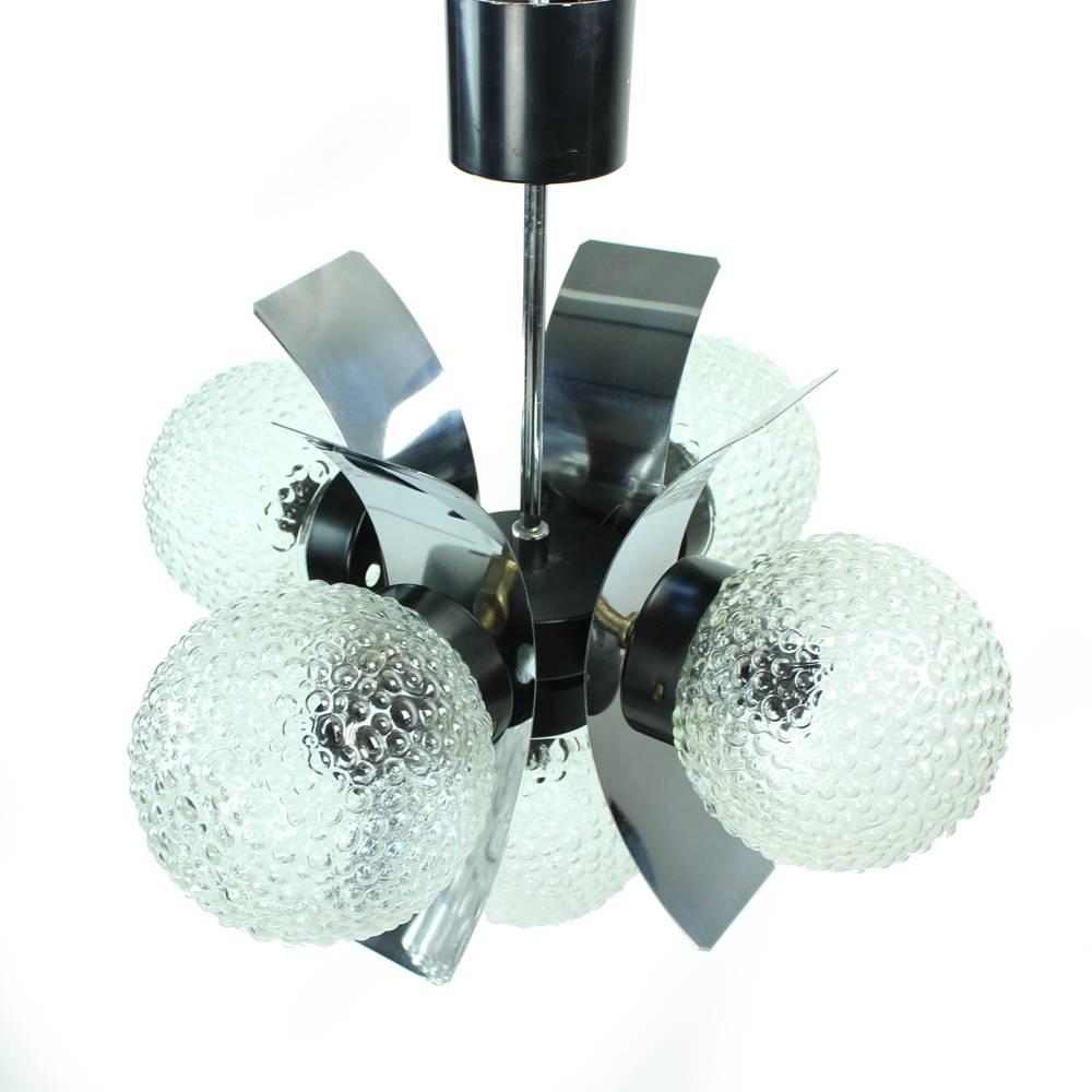 Rare Ceiling Light in Chrome and Glass, Czechoslovakia, 1970 For Sale 1