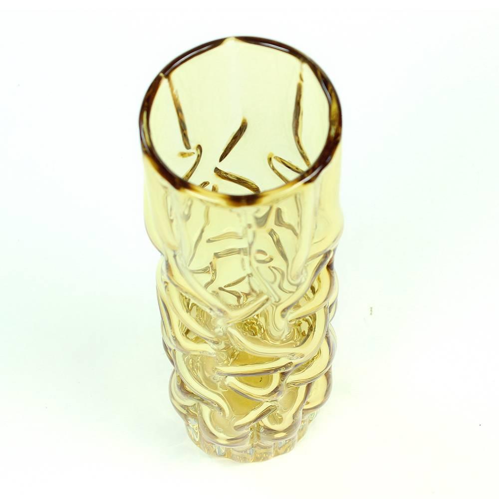 Yellow Brain Vase by Pavel Hlava for Glass Union Crystalex, Czechoslovakia, 1968 In Excellent Condition For Sale In Zohor, SK