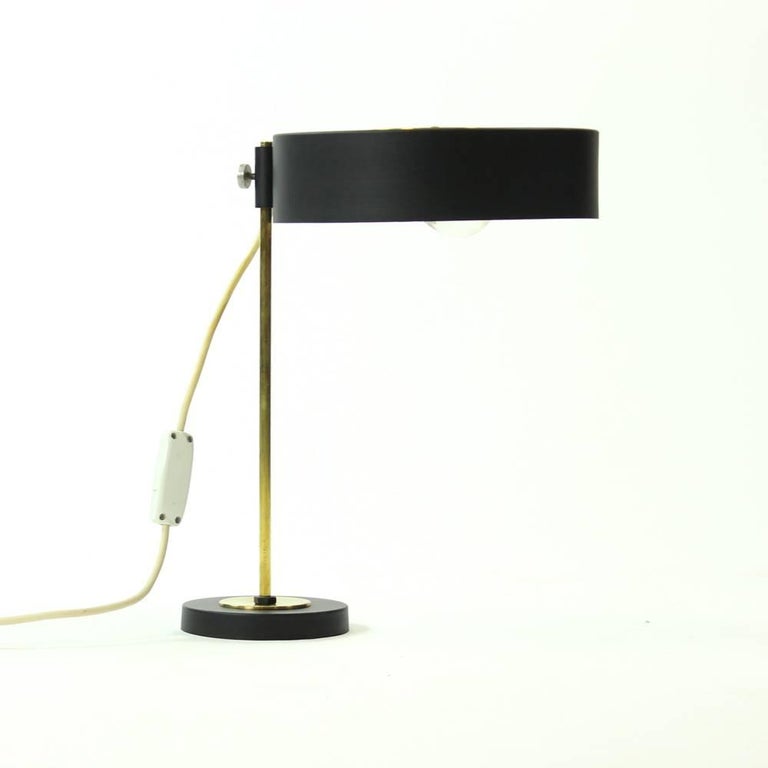 Unique Table Lamp in Brass and Black Metal, Czechoslovakia 1950s at