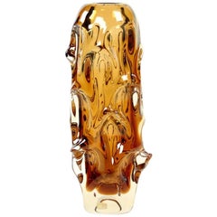 Handmade Jan Beranek Metallurgical Glass Vase in Amber, Czechoslovakia, 1959