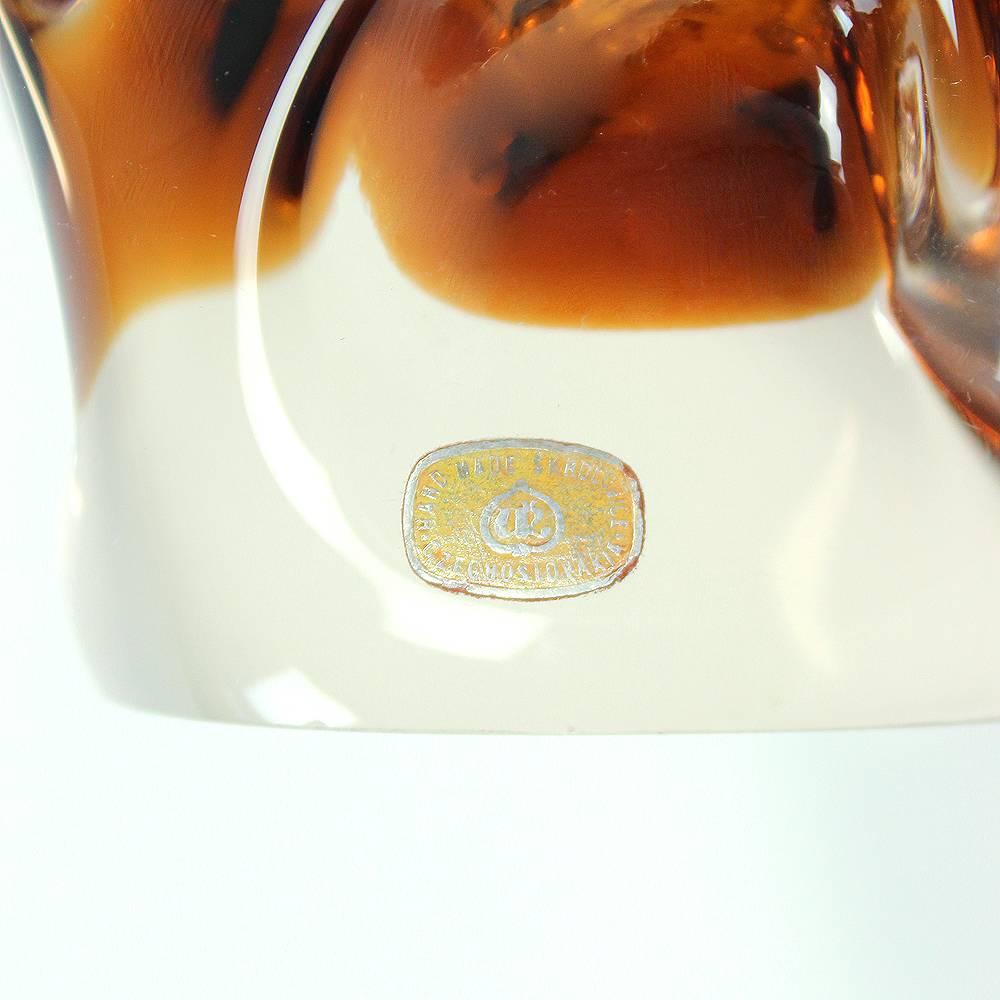 Mid-Century Modern Handmade Jan Beranek Metallurgical Glass Vase in Amber, Czechoslovakia, 1959