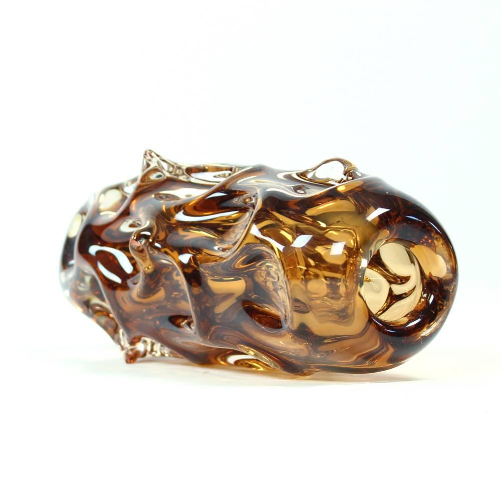 Hand-Crafted Handmade Jan Beranek Metallurgical Glass Vase in Amber, Czechoslovakia, 1959