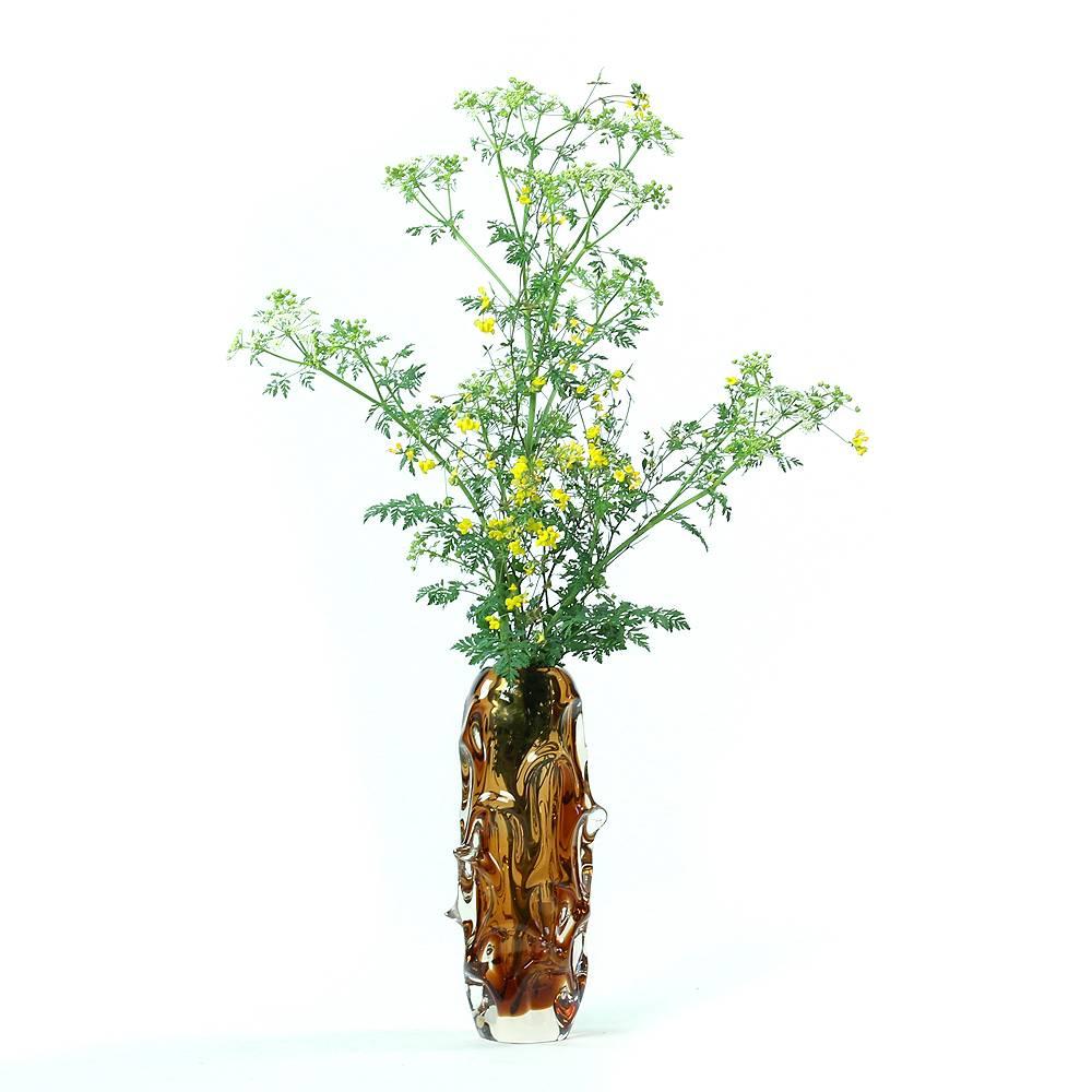 Mid-20th Century Handmade Jan Beranek Metallurgical Glass Vase in Amber, Czechoslovakia, 1959