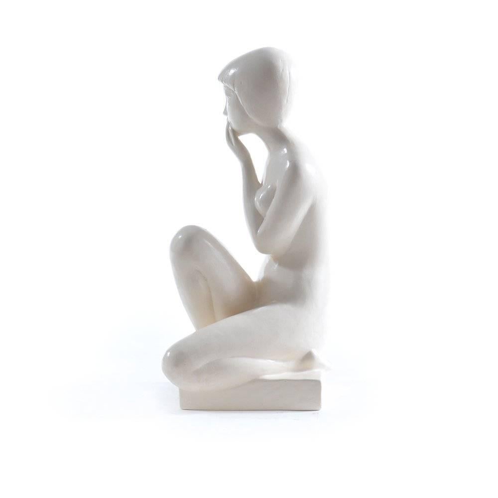 Ceramic Ashamed Girl Sculpture, Jihokera Czechoslovakia, 1960 For Sale