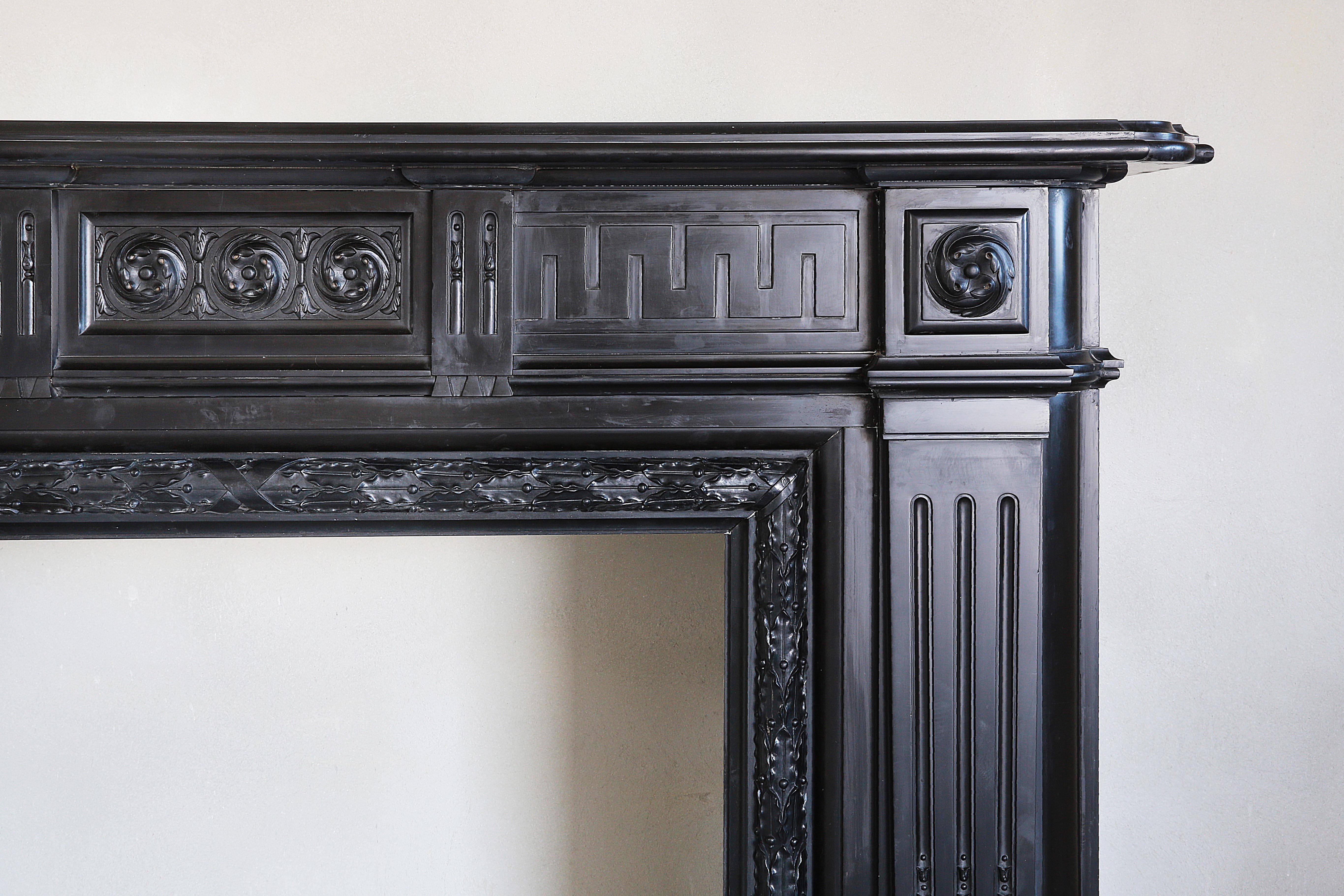 19th Century Monumental Black Marble Antique Fireplace Surround In Excellent Condition For Sale In Made, NL