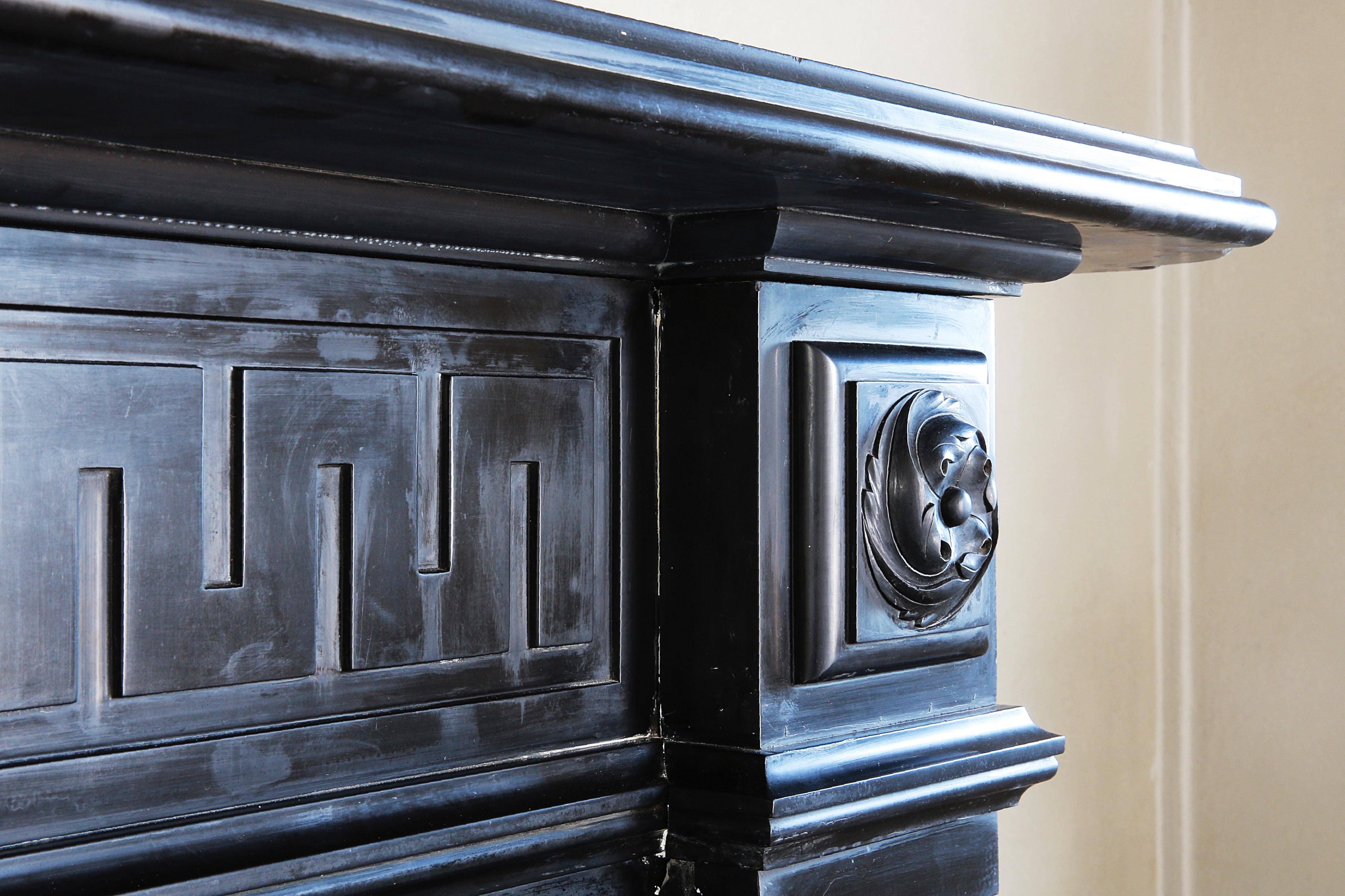 Belgian Black Marble 19th Century Monumental Black Marble Antique Fireplace Surround For Sale