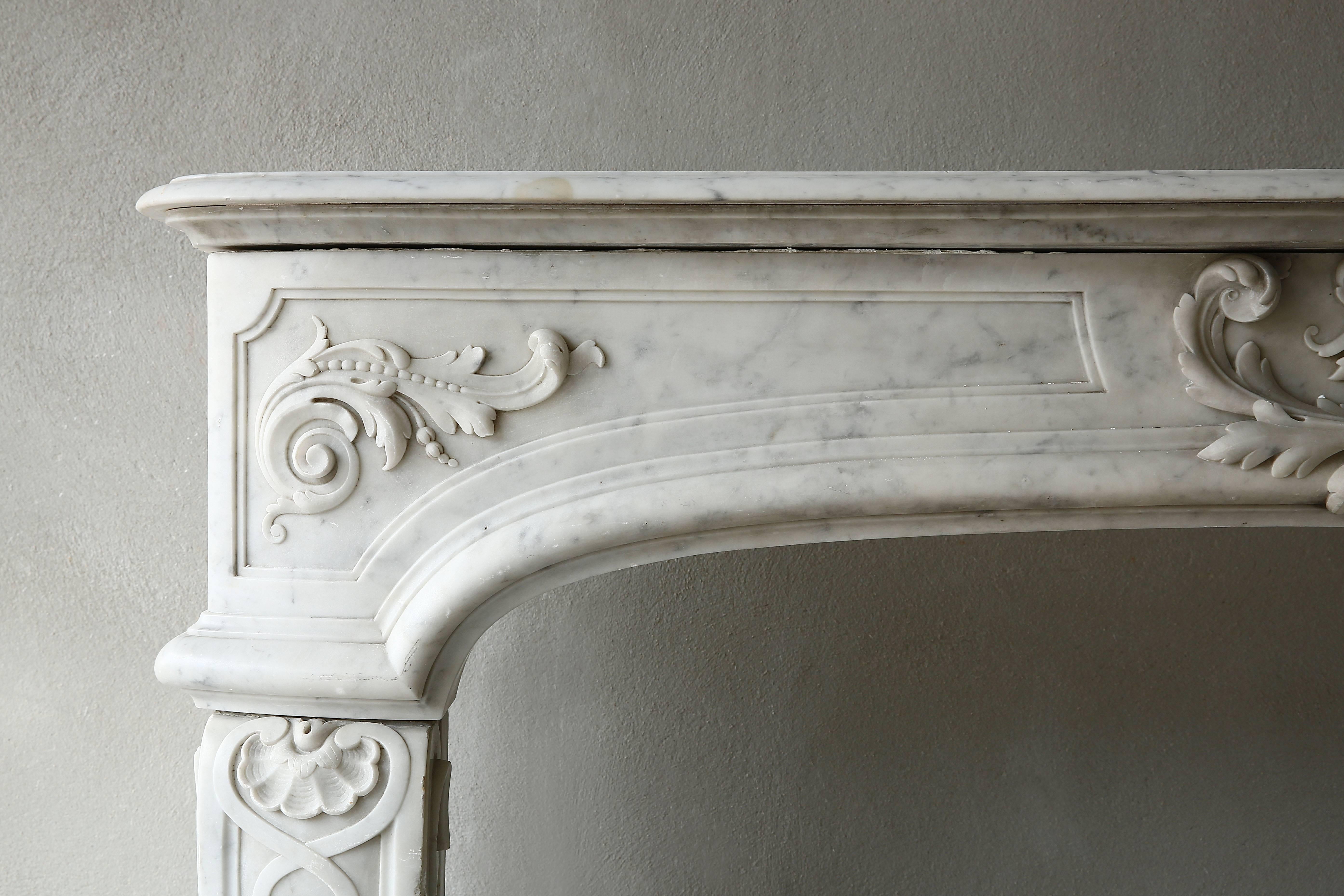 Louis XIV Rare Antique Marble Fireplace of Carrara Marble 