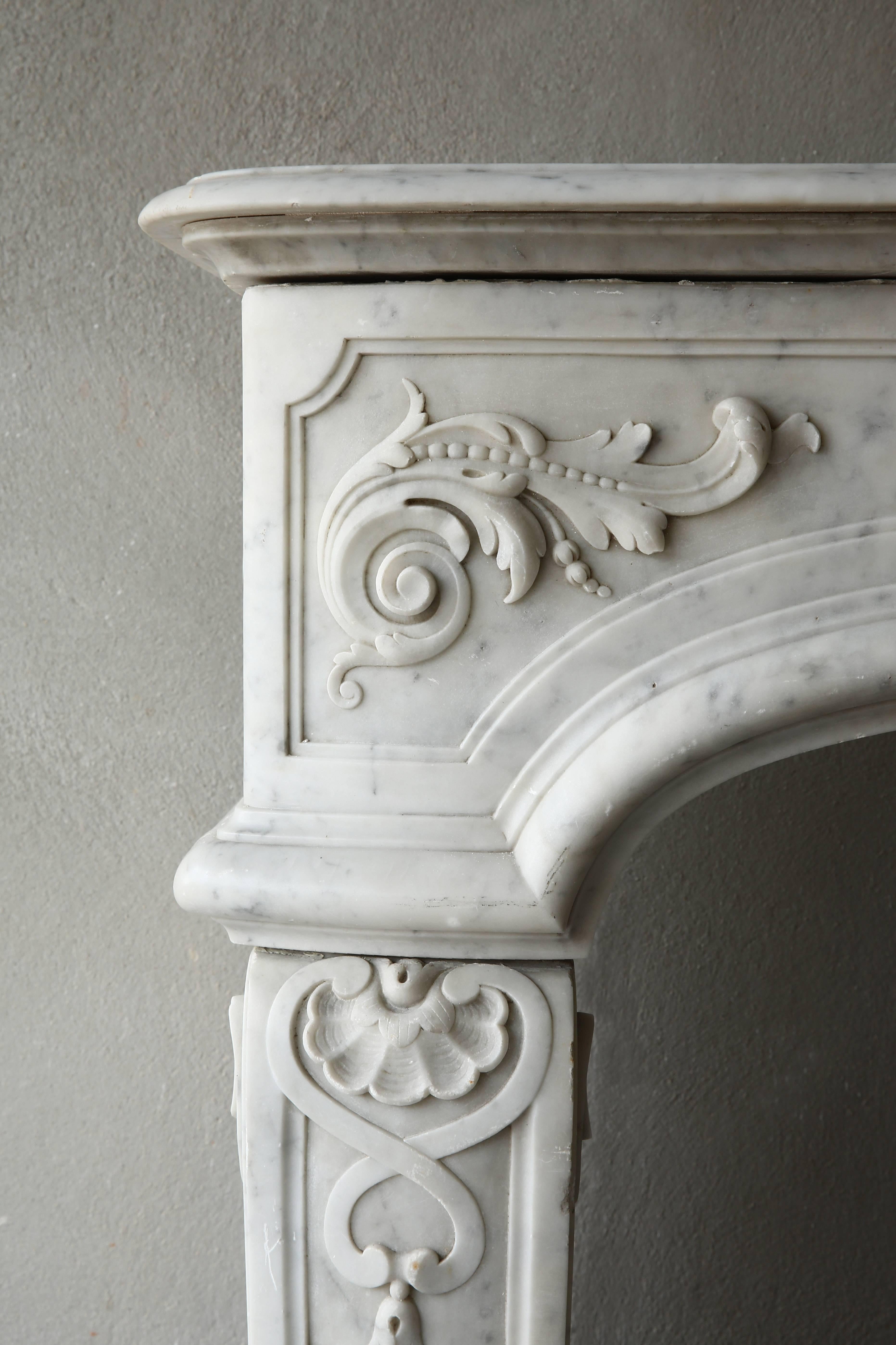 19th Century Rare Antique Marble Fireplace of Carrara Marble 