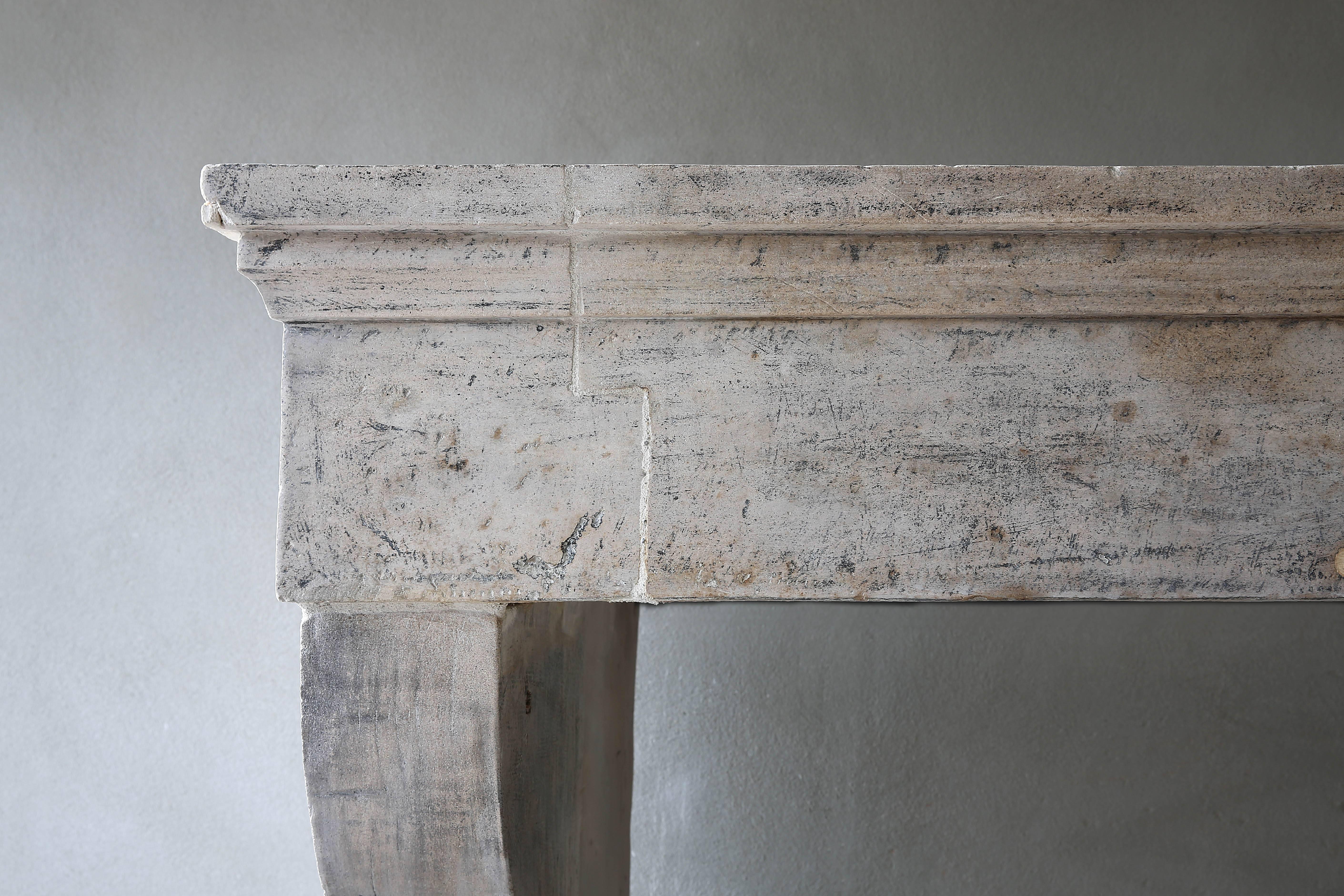 Campaign Antique Fireplace of French Limestone in Campagnarde Style