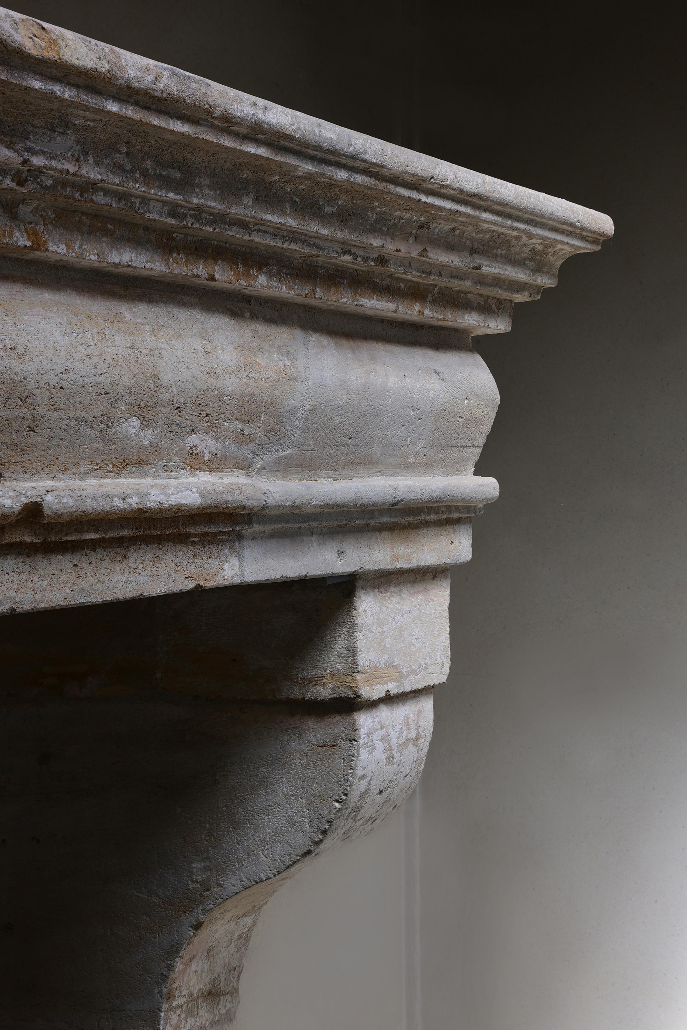 Limestone Antique castle fireplace in style of Campagnarde from the 19th century For Sale
