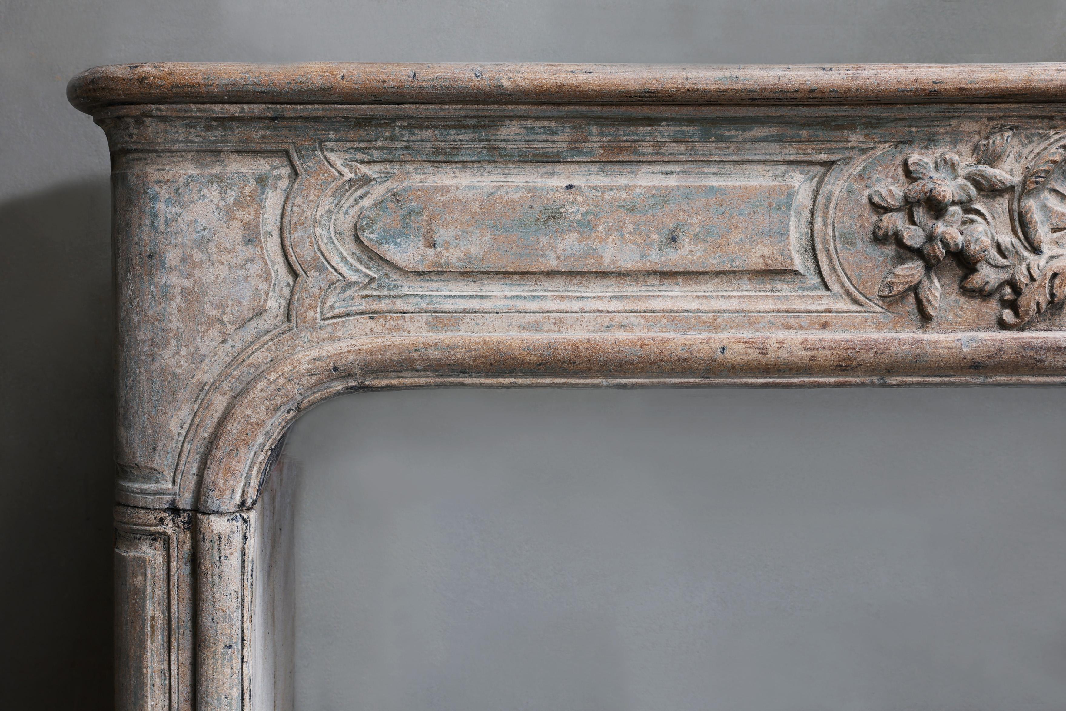 19th Century Antique mantle surround of French limestone from the 19th century For Sale