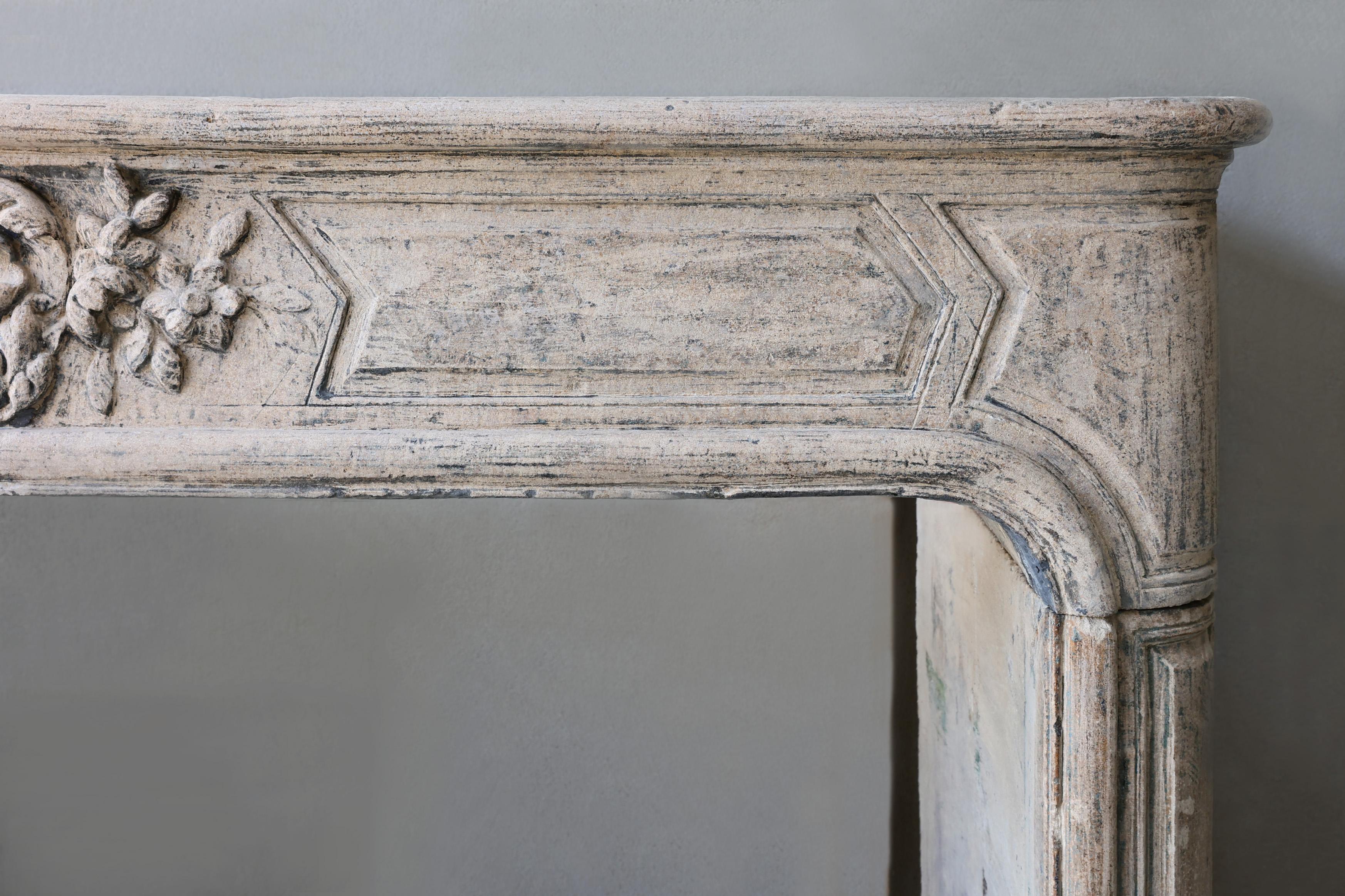 Other Antique mantle surround of French limestone from the 19th century, Louis XIV For Sale