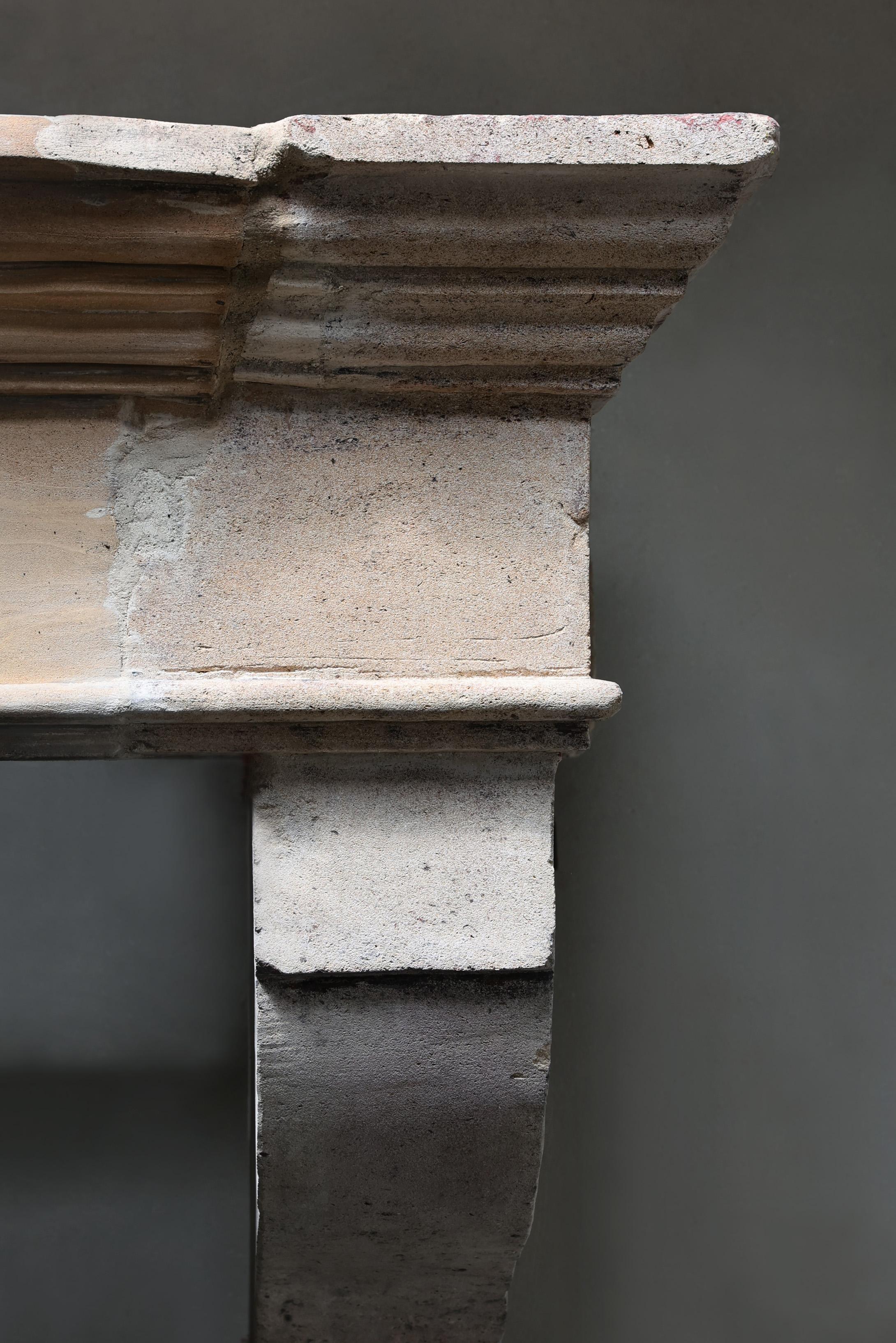 Limestone Antique mantle in style of Campagnarde from the 19th century For Sale