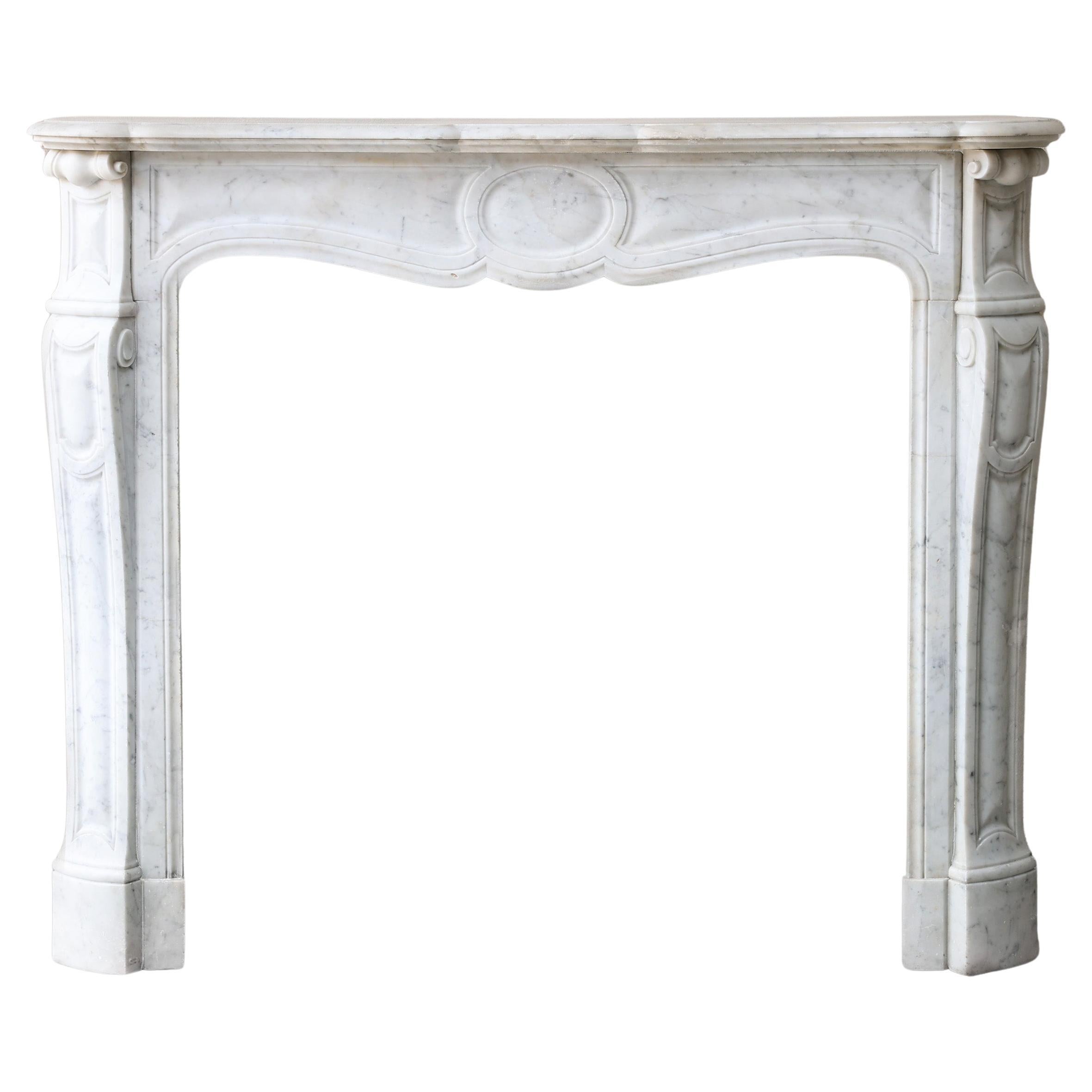 Antique Carrara marble fireplace in Pompadour style, 19th century