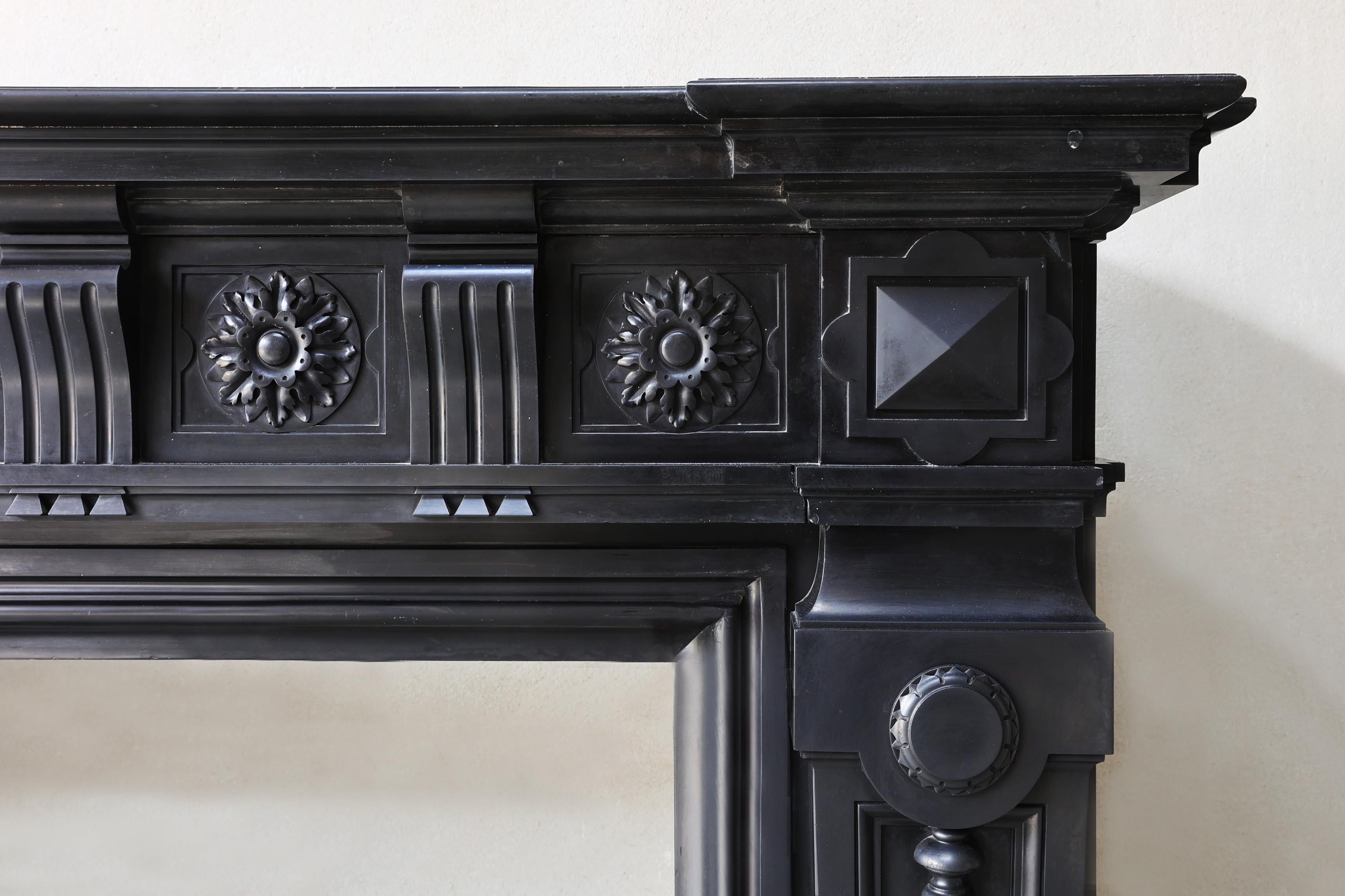 Louis XVI Antique Noir de Mazy marble mantel surround in style of XVI, the 19th century For Sale