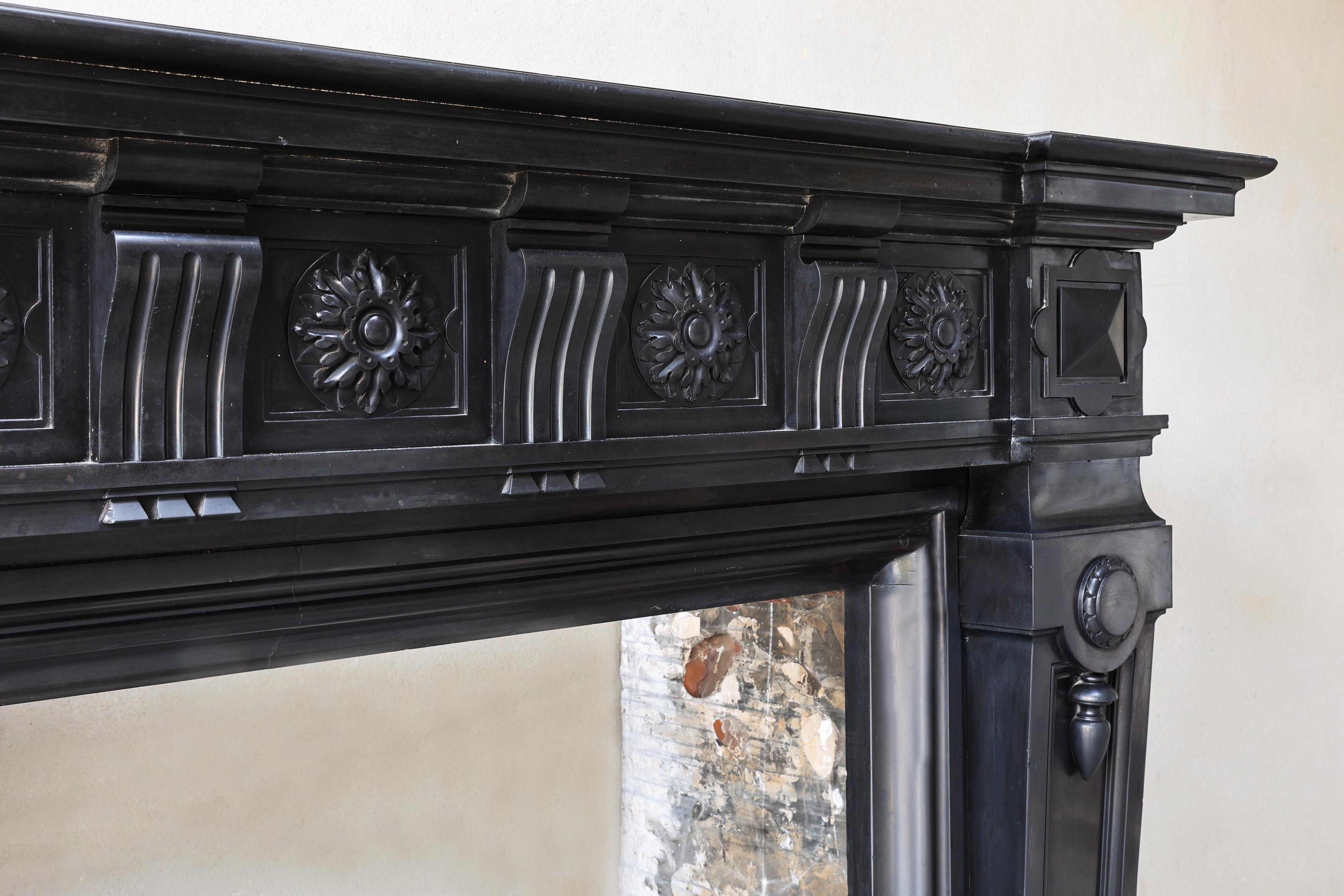French Antique Noir de Mazy marble mantel surround in style of XVI, the 19th century For Sale