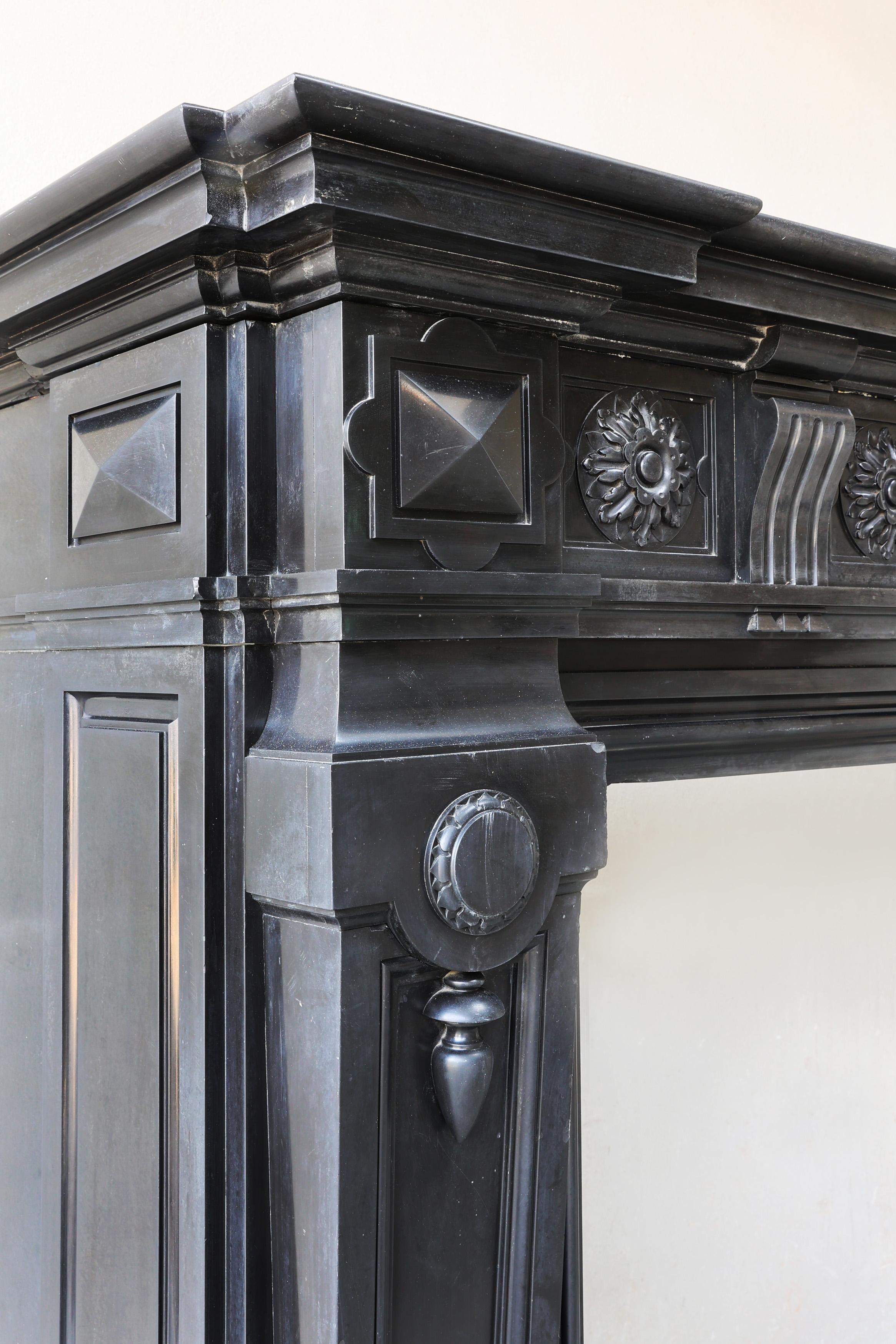 Antique Noir de Mazy marble mantel surround in style of XVI, the 19th century For Sale 4