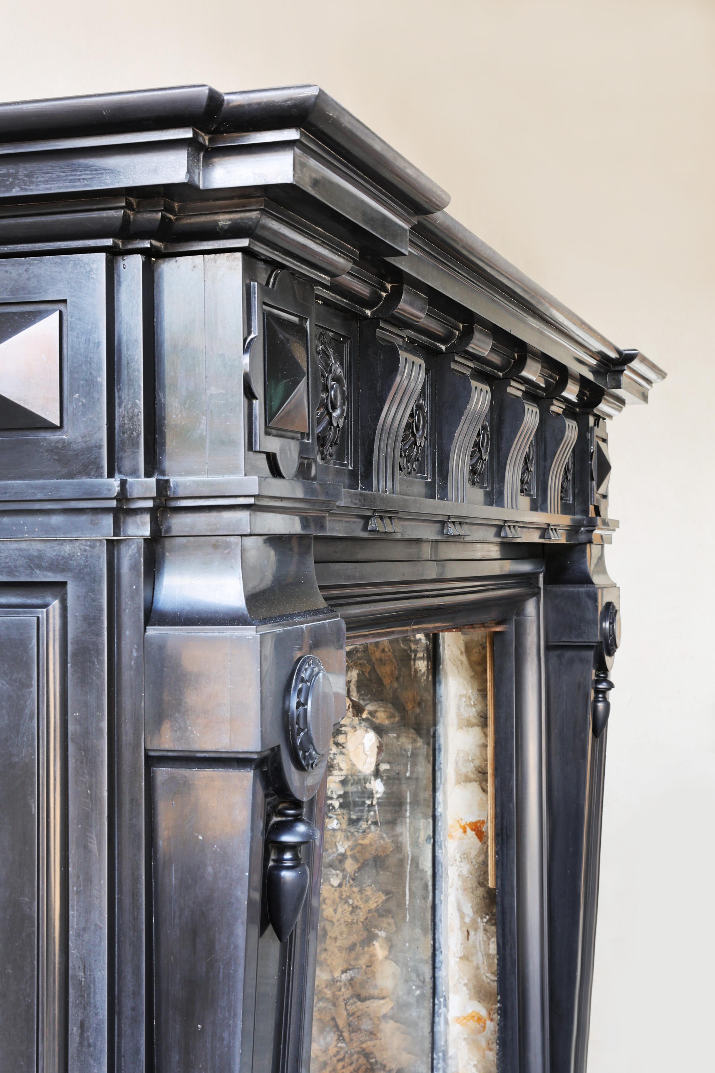 Antique Noir de Mazy marble mantel surround in style of XVI, the 19th century For Sale 5