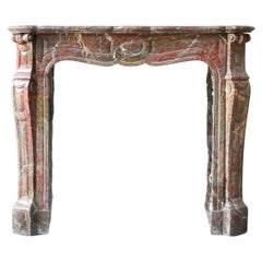 Antique fireplace of Campan Rouge marble in Pompadour style, 19th century