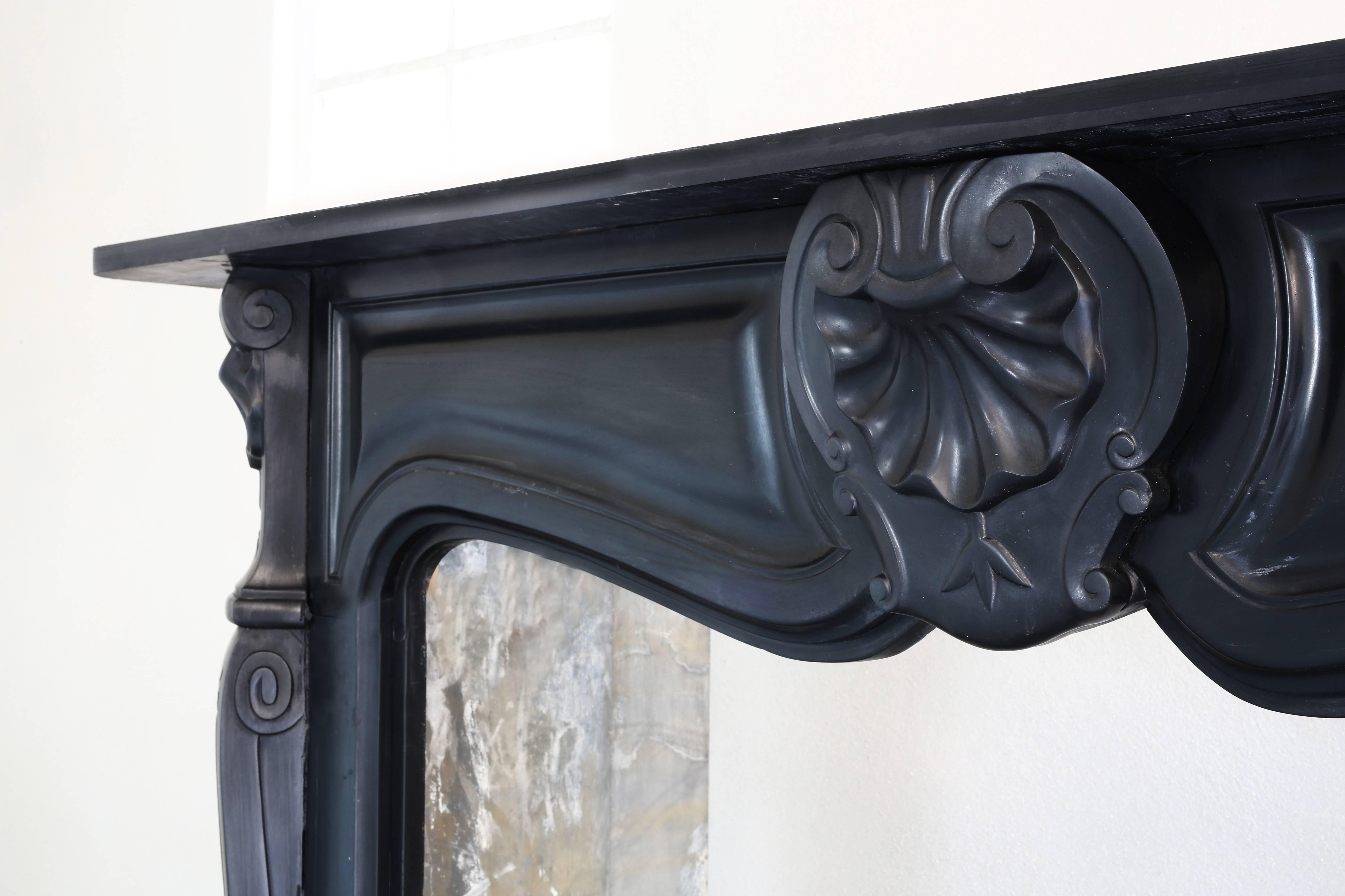 Unique and Antique Black Marble Fireplace from Belgium, Louis XV, Noir de Mazy In Good Condition In Made, NL