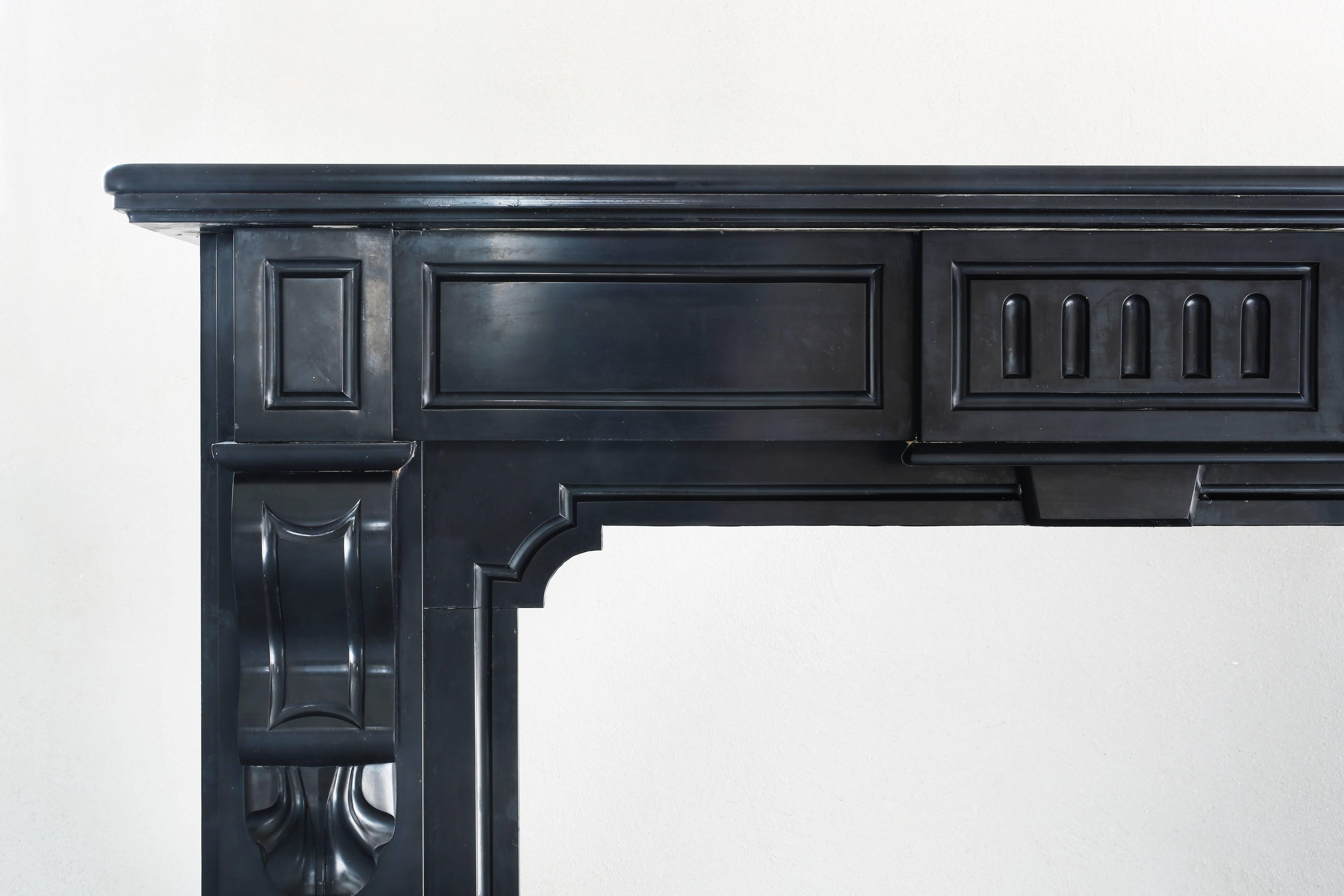 Antique Fireplace of Black Marble 'Noir De Mazy', Empire style, 19th century In Good Condition In Made, NL