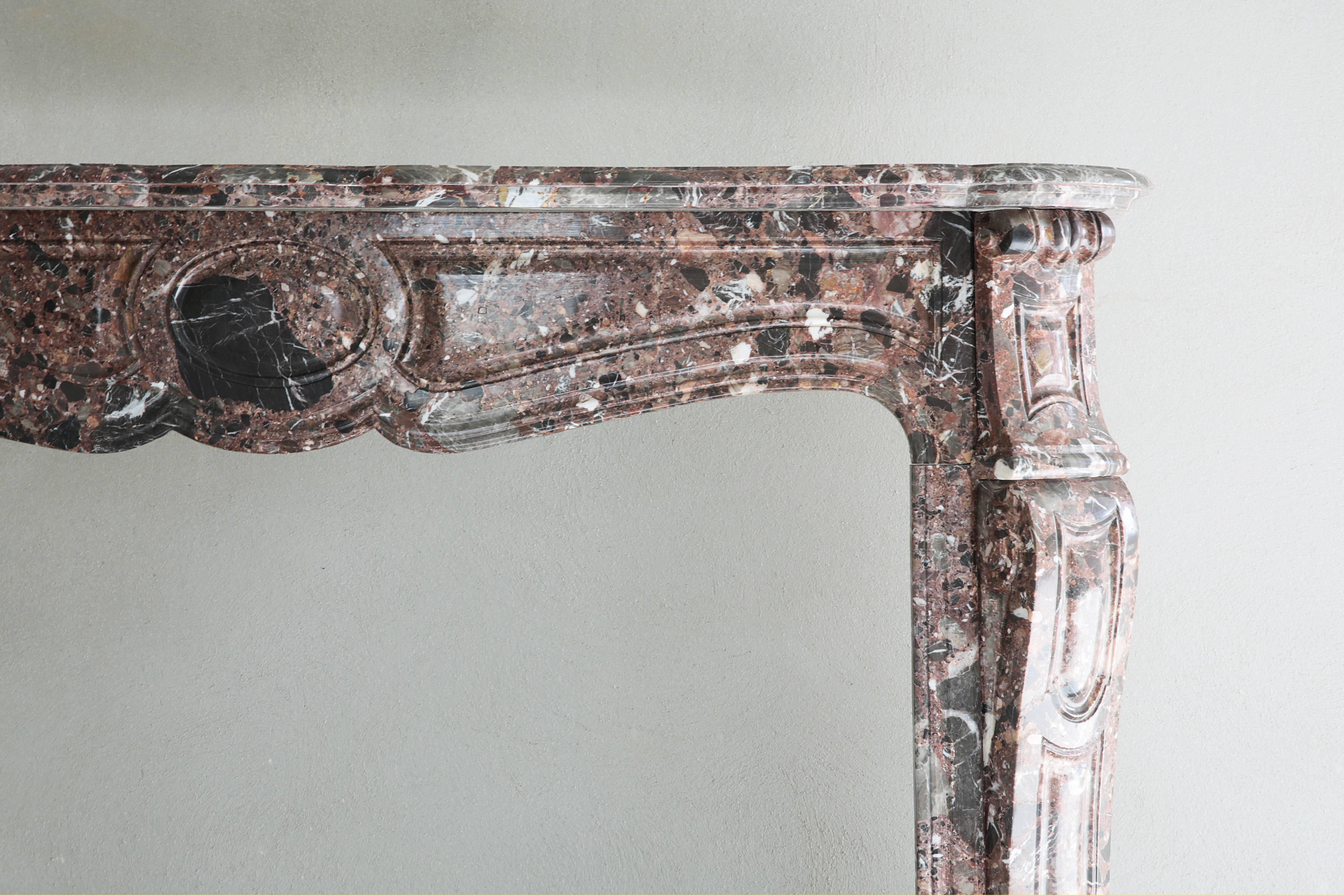 19th Century Antique Marble Fireplace, Pompadour style, 19th century
