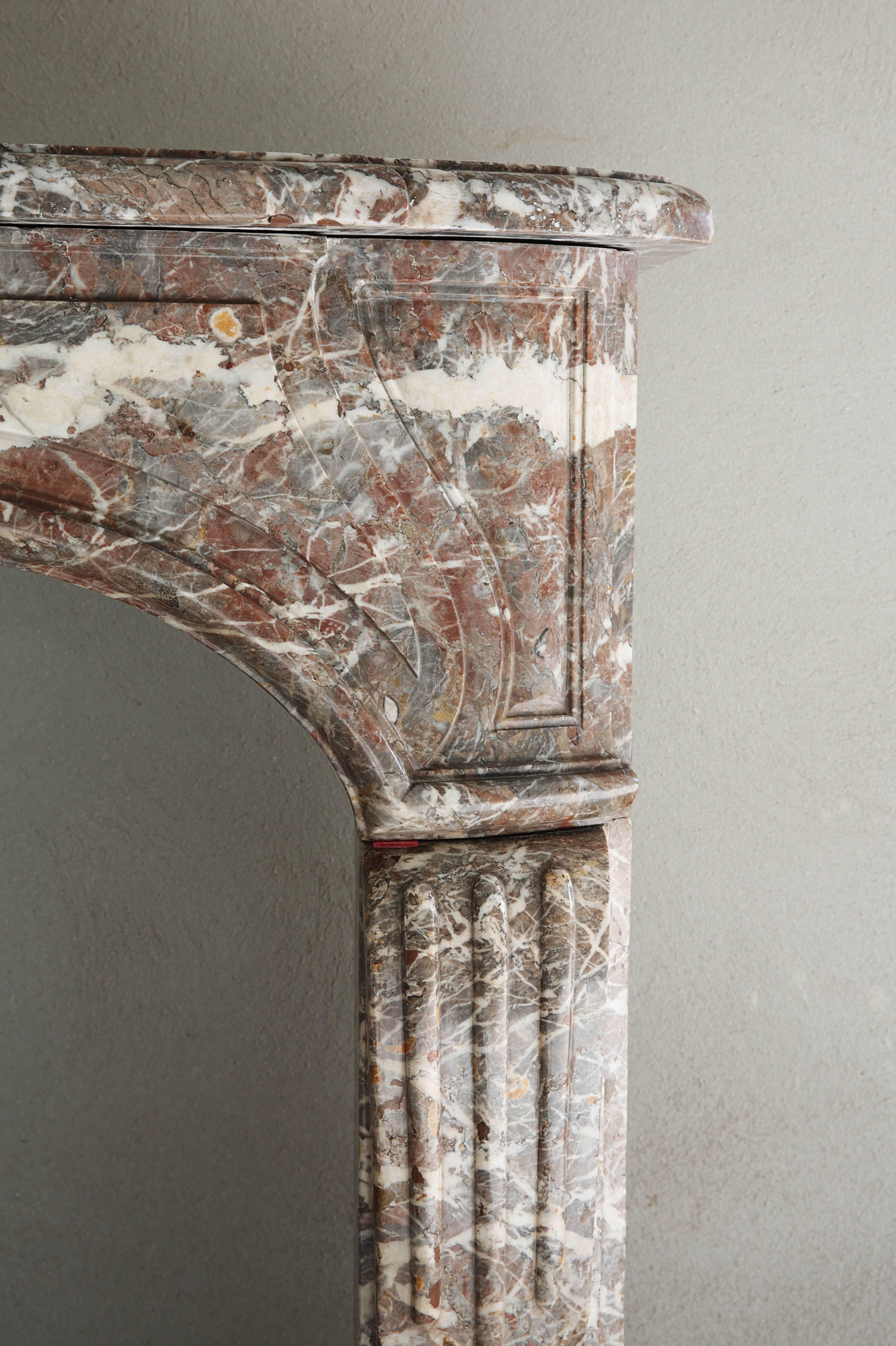 19th Century Antique Marble Fireplace, Louis XV, Rouge Royal marble