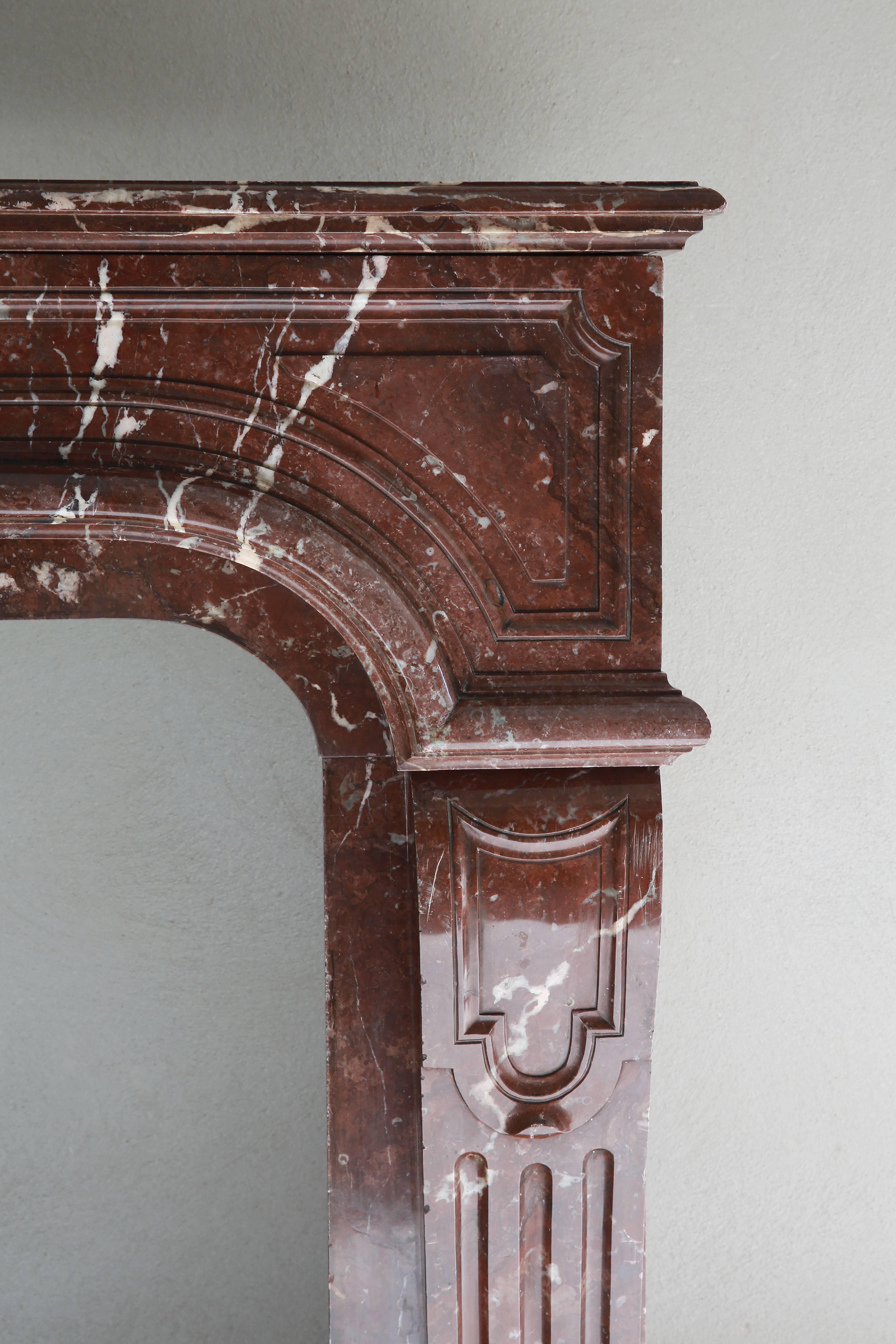 Belgian Antique Marble Fireplace, Louis XIV, marble Griotte Rouge, 19th century