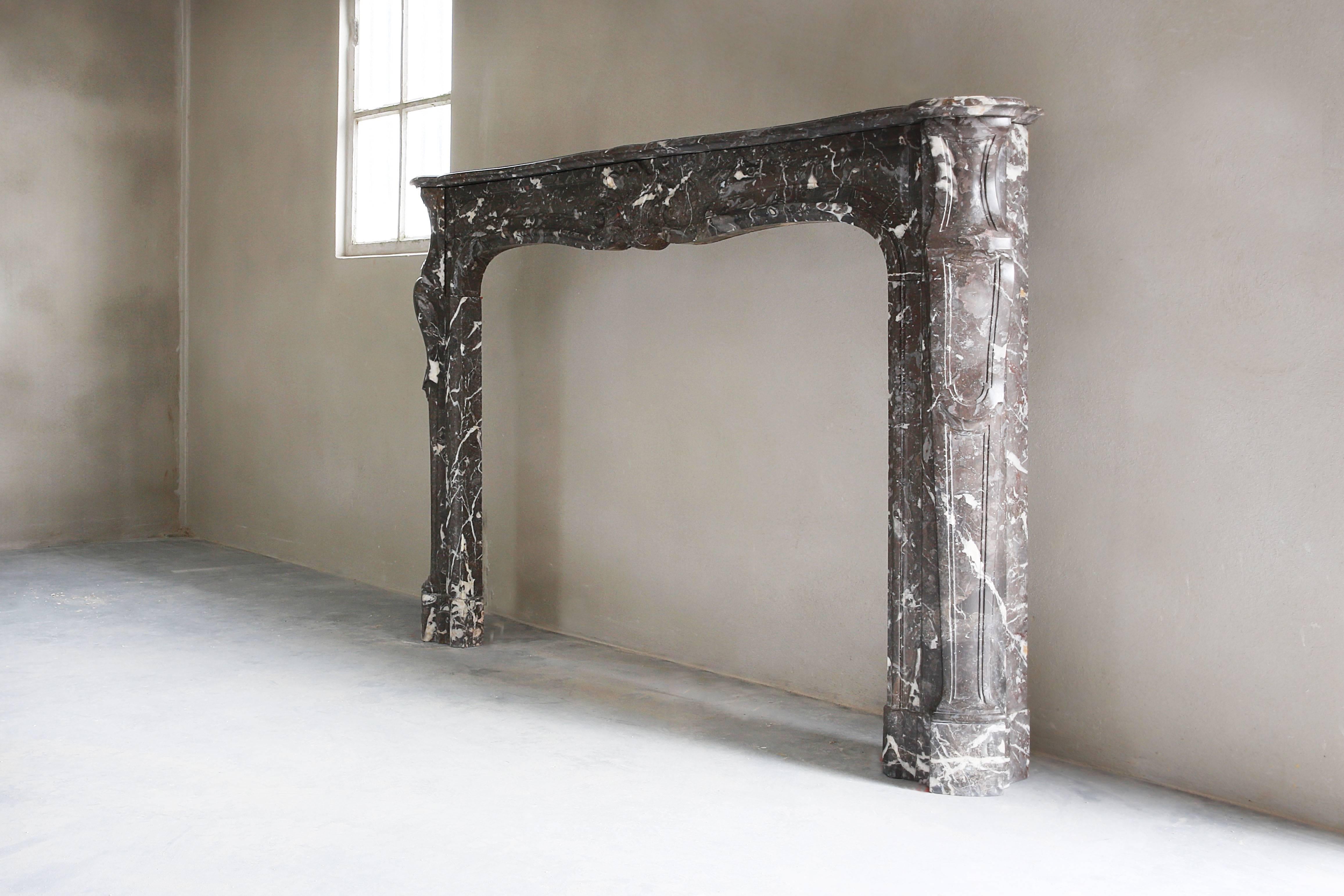 Belgian Antique Marble Fireplace, Louis XV Style, Kind of Marble Is Saint-Anna For Sale