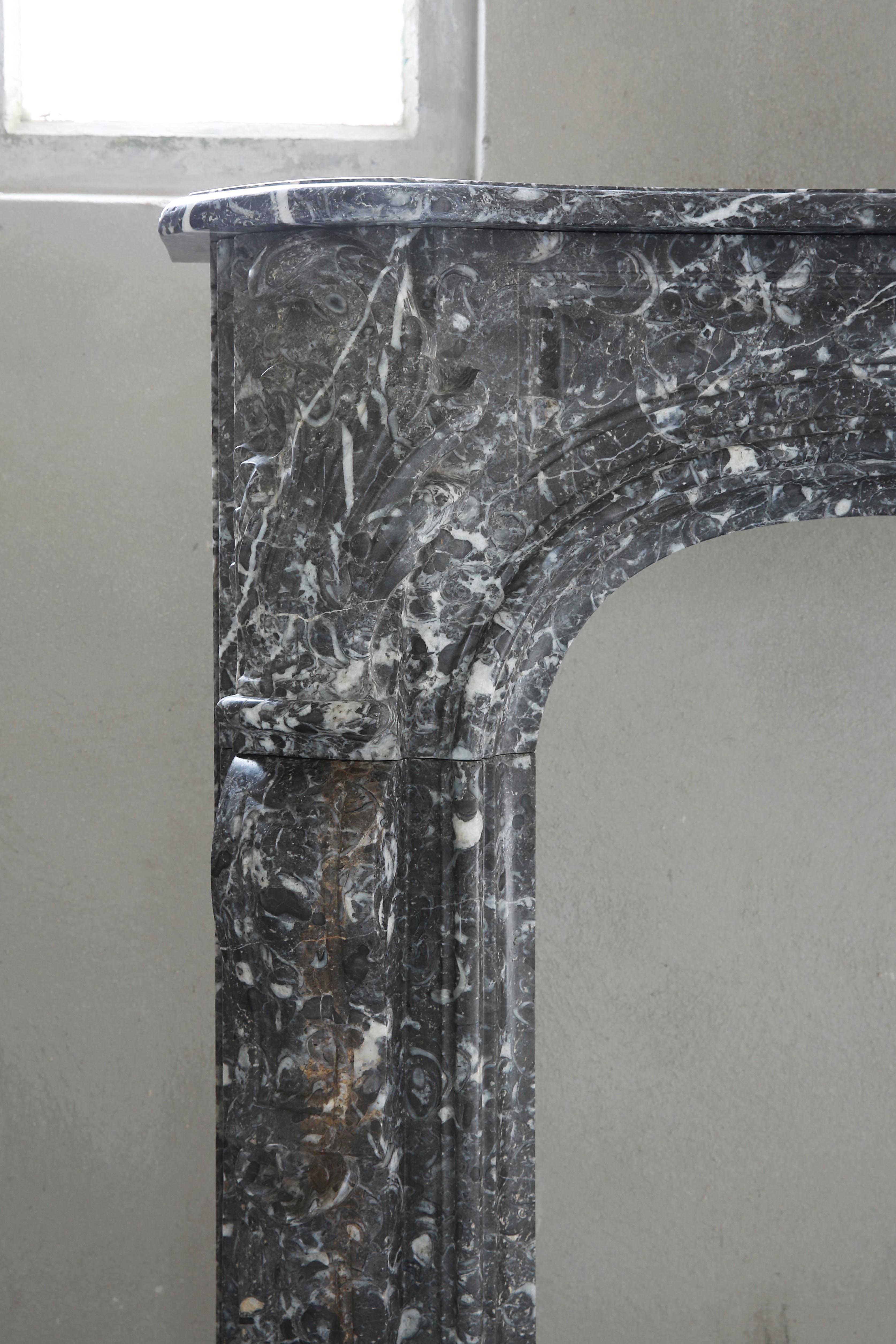 Belgian 18th C Louis XV Marble Fireplace, Gris de St Anne- Ardennes marble
