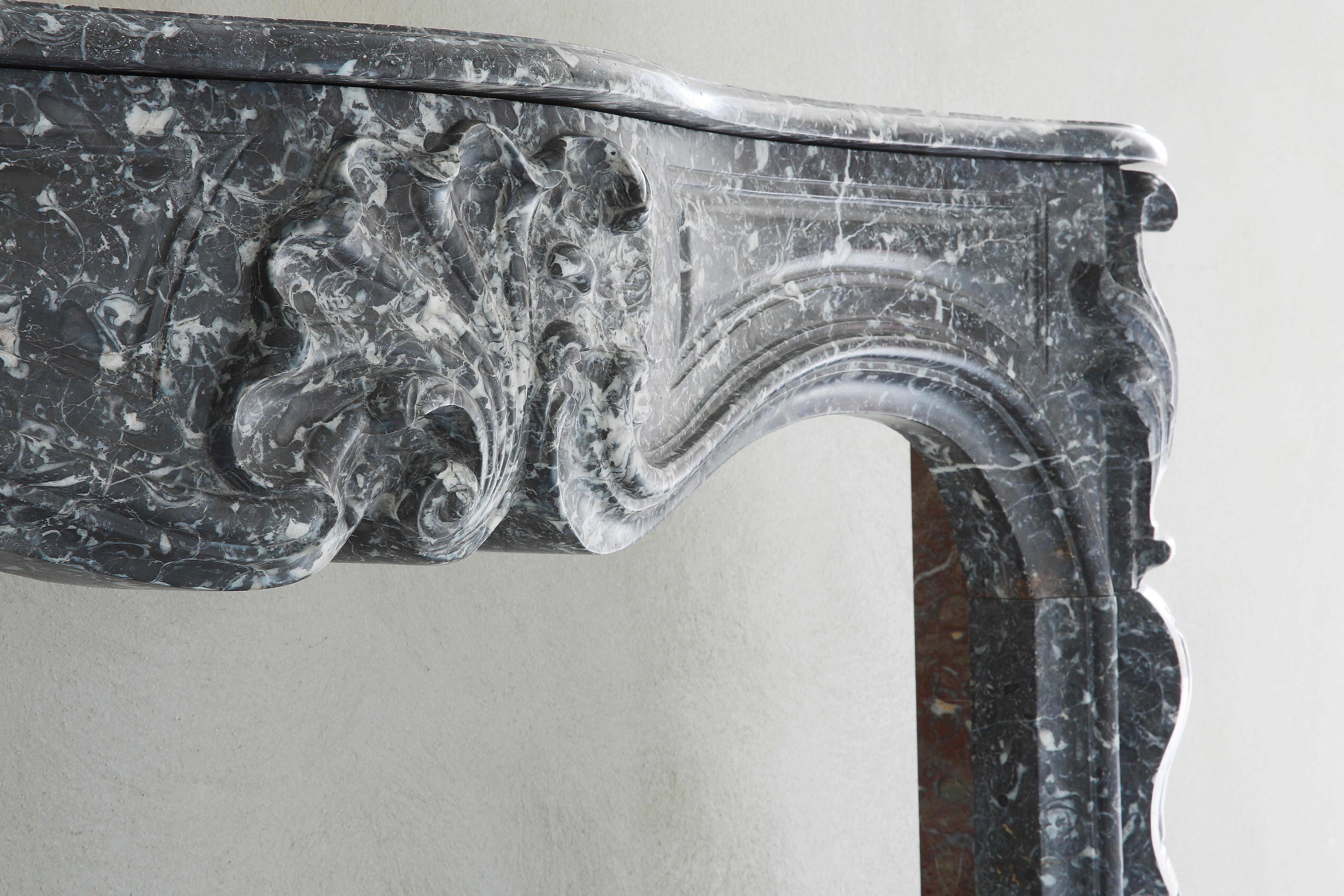 19th Century 18th C Louis XV Marble Fireplace, Gris de St Anne- Ardennes marble