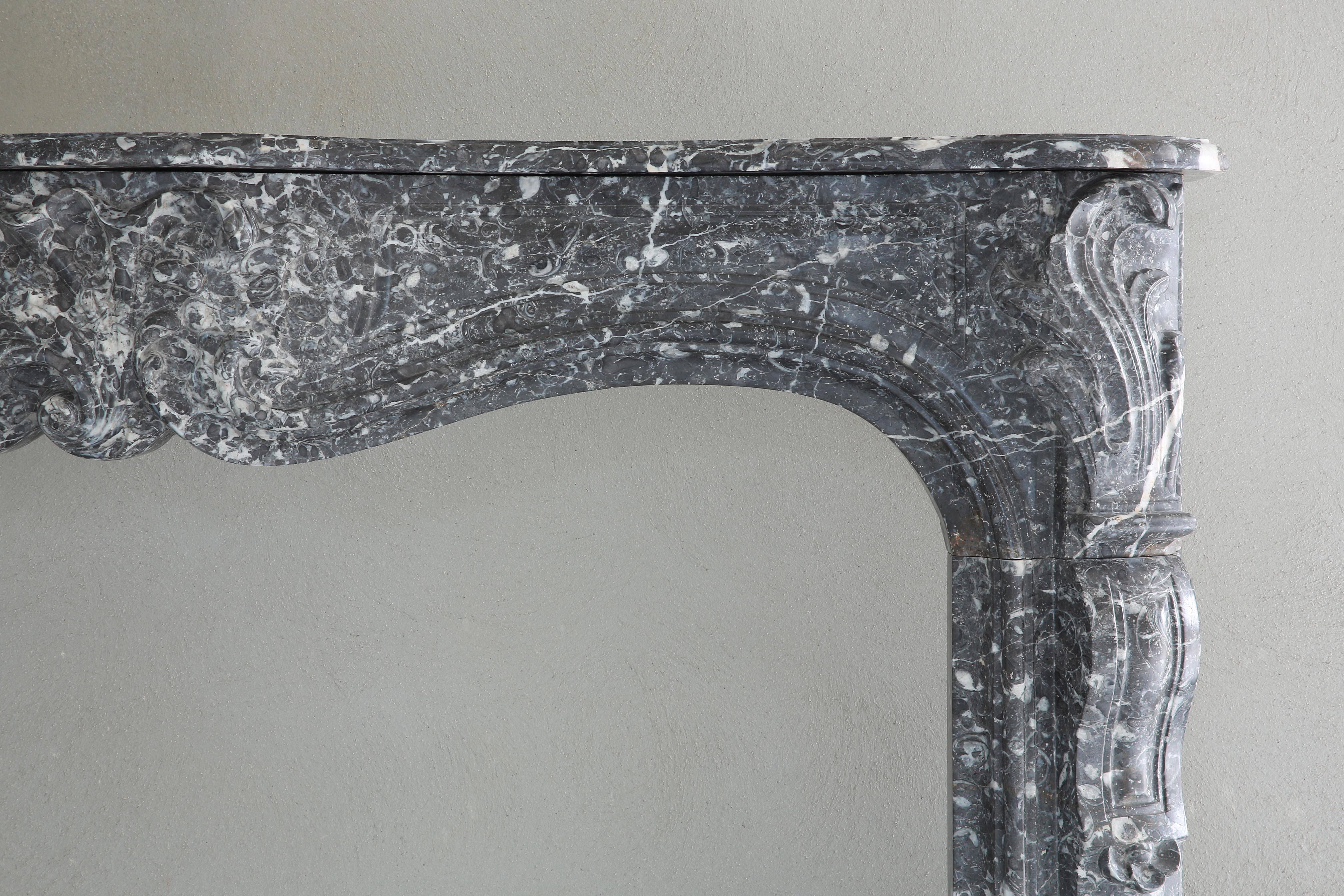18th C Louis XV Marble Fireplace, Gris de St Anne- Ardennes marble 1