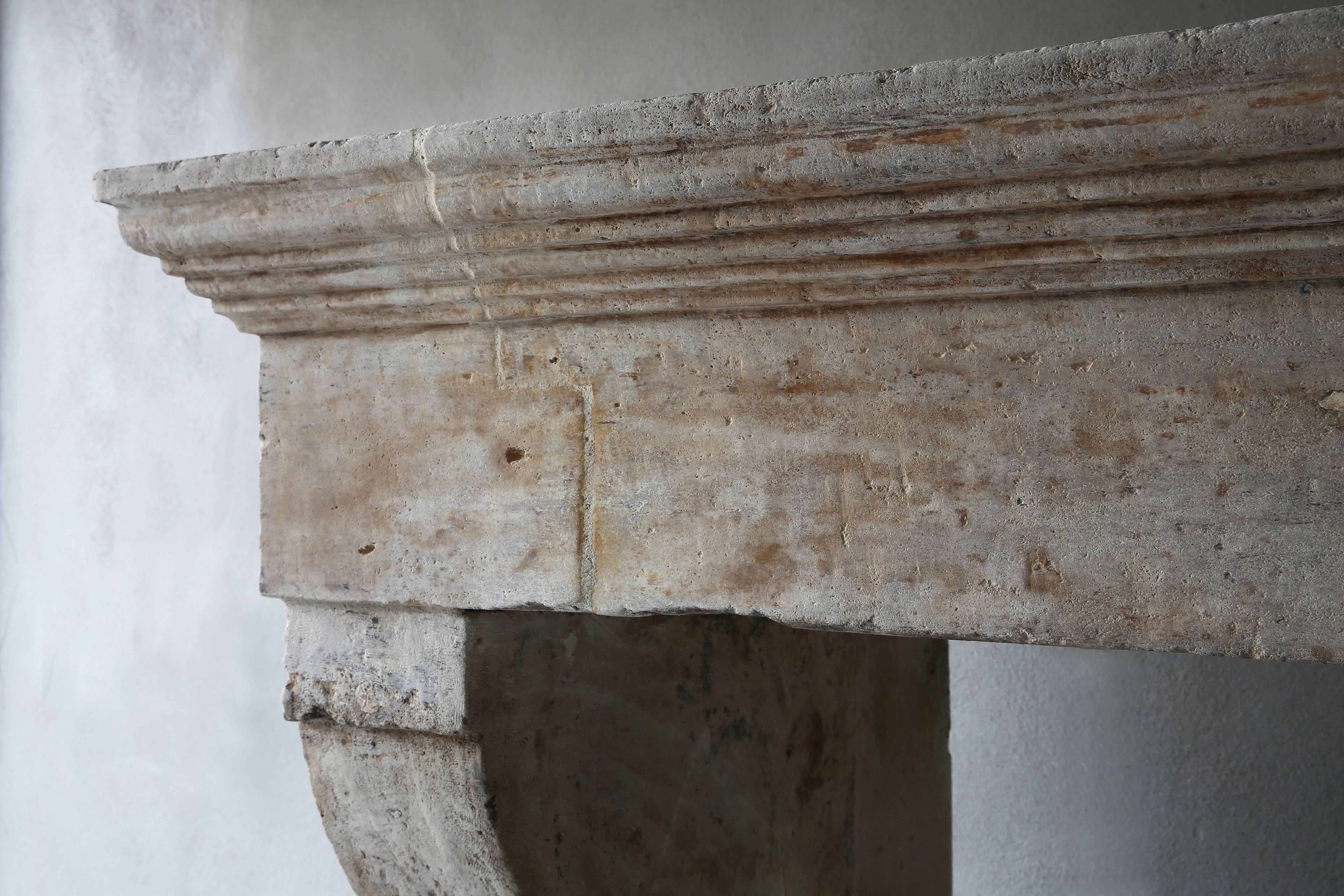 18th Century and Earlier Antique Fireplace of Limestone, 888