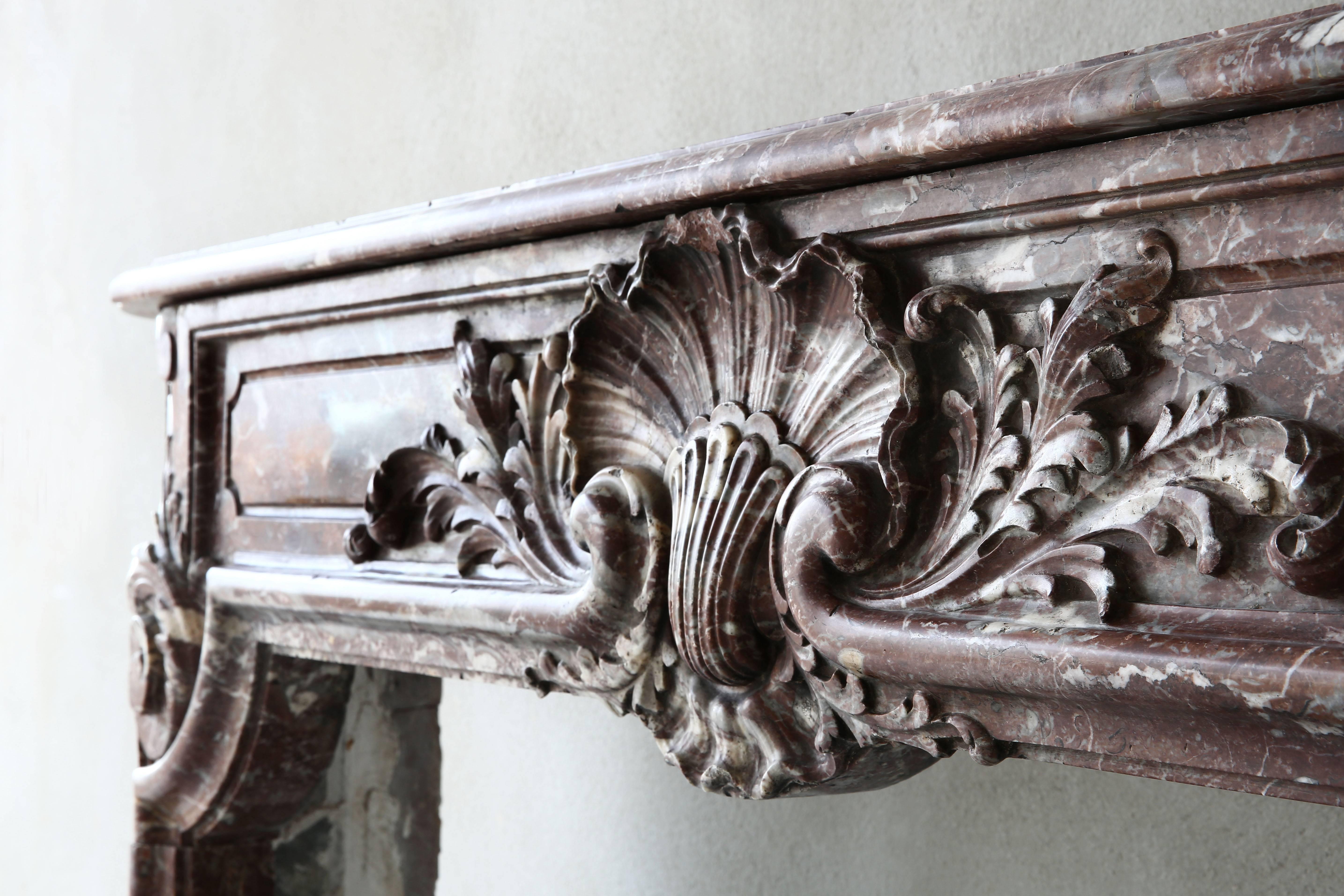 Hand-Carved 18th Century Antique French Marble Fireplace Mantle - Regency period