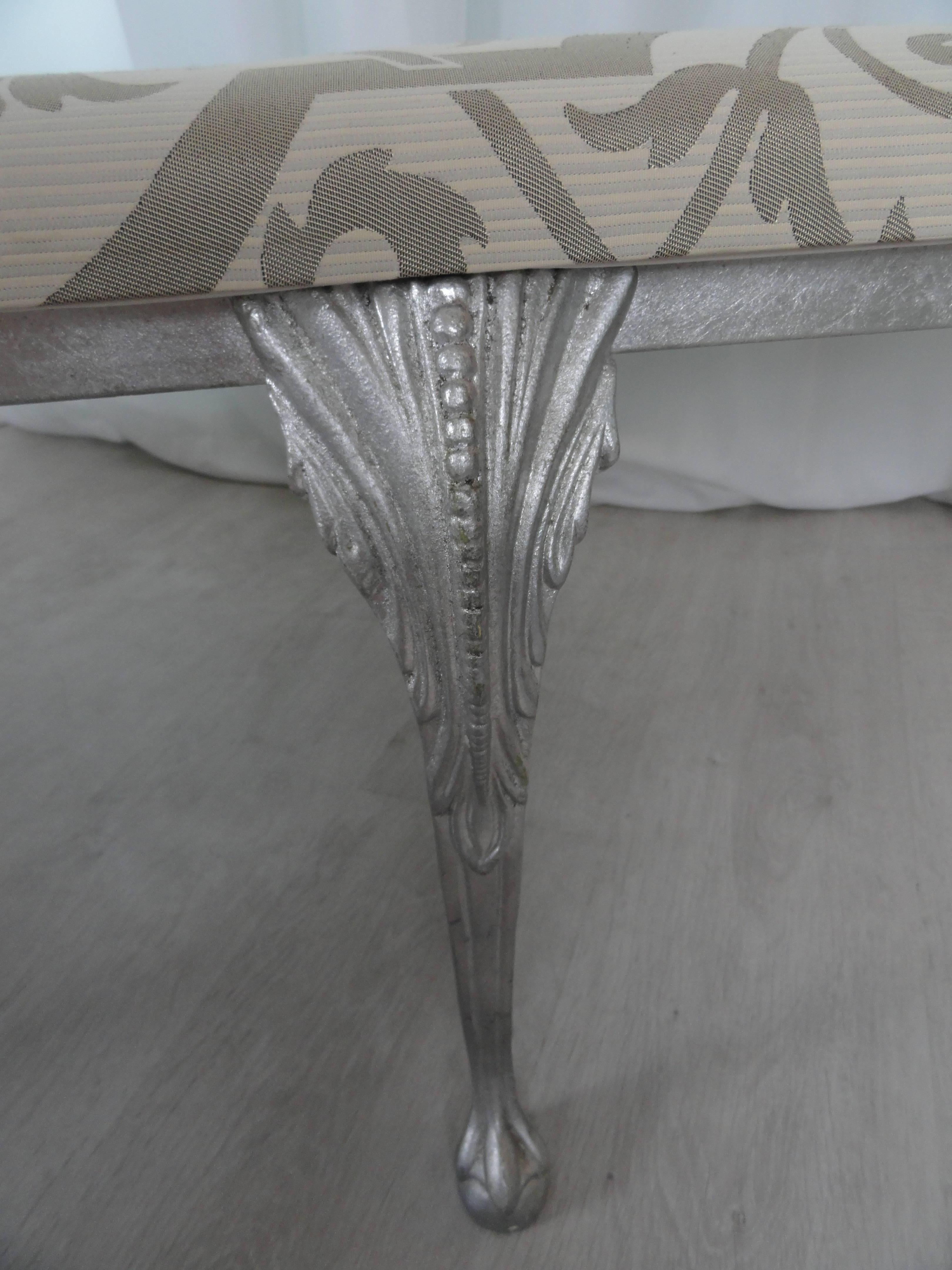 Neoclassical Metal and Upholstered Bench For Sale 1