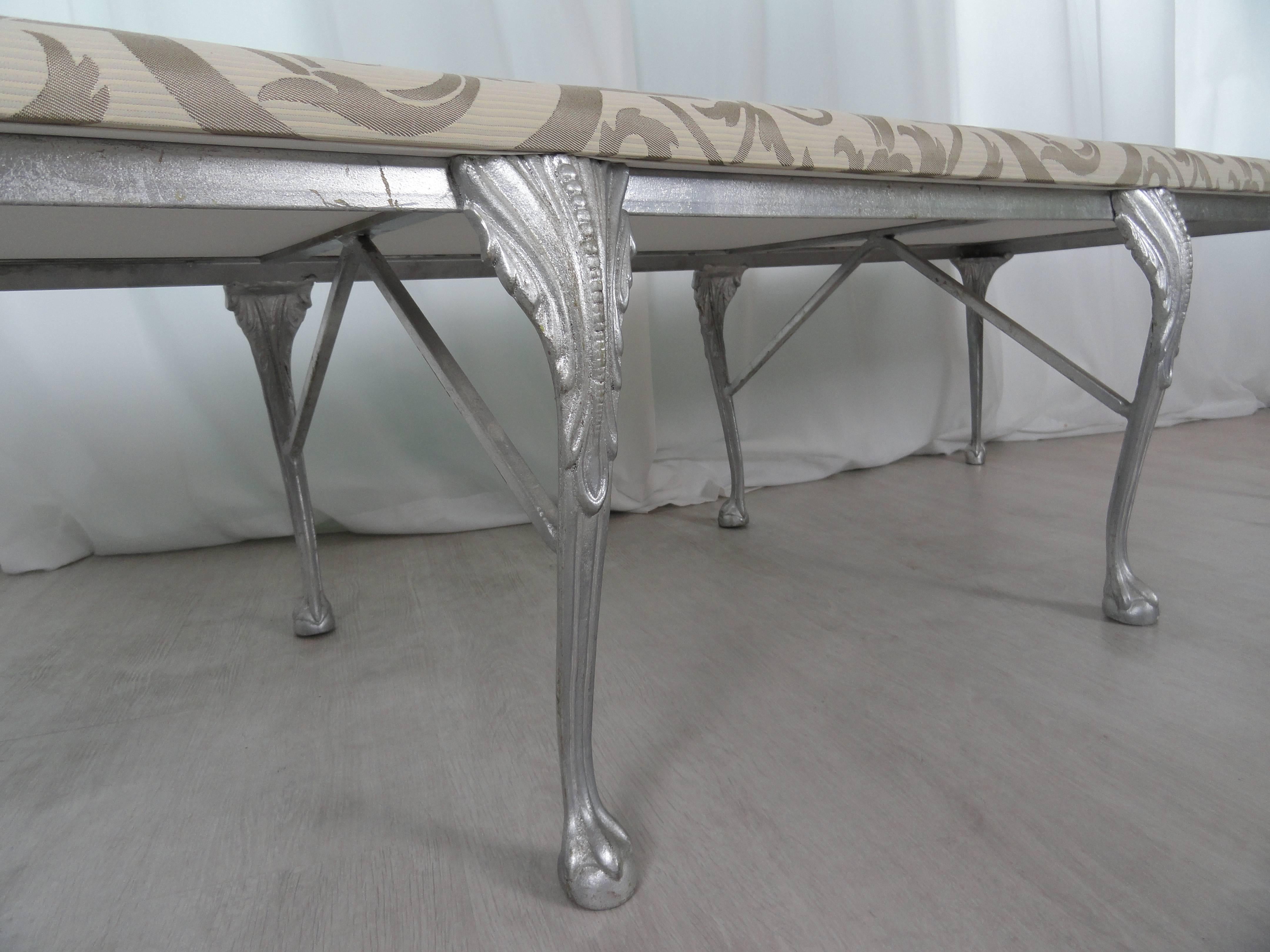 American Neoclassical Metal and Upholstered Bench For Sale