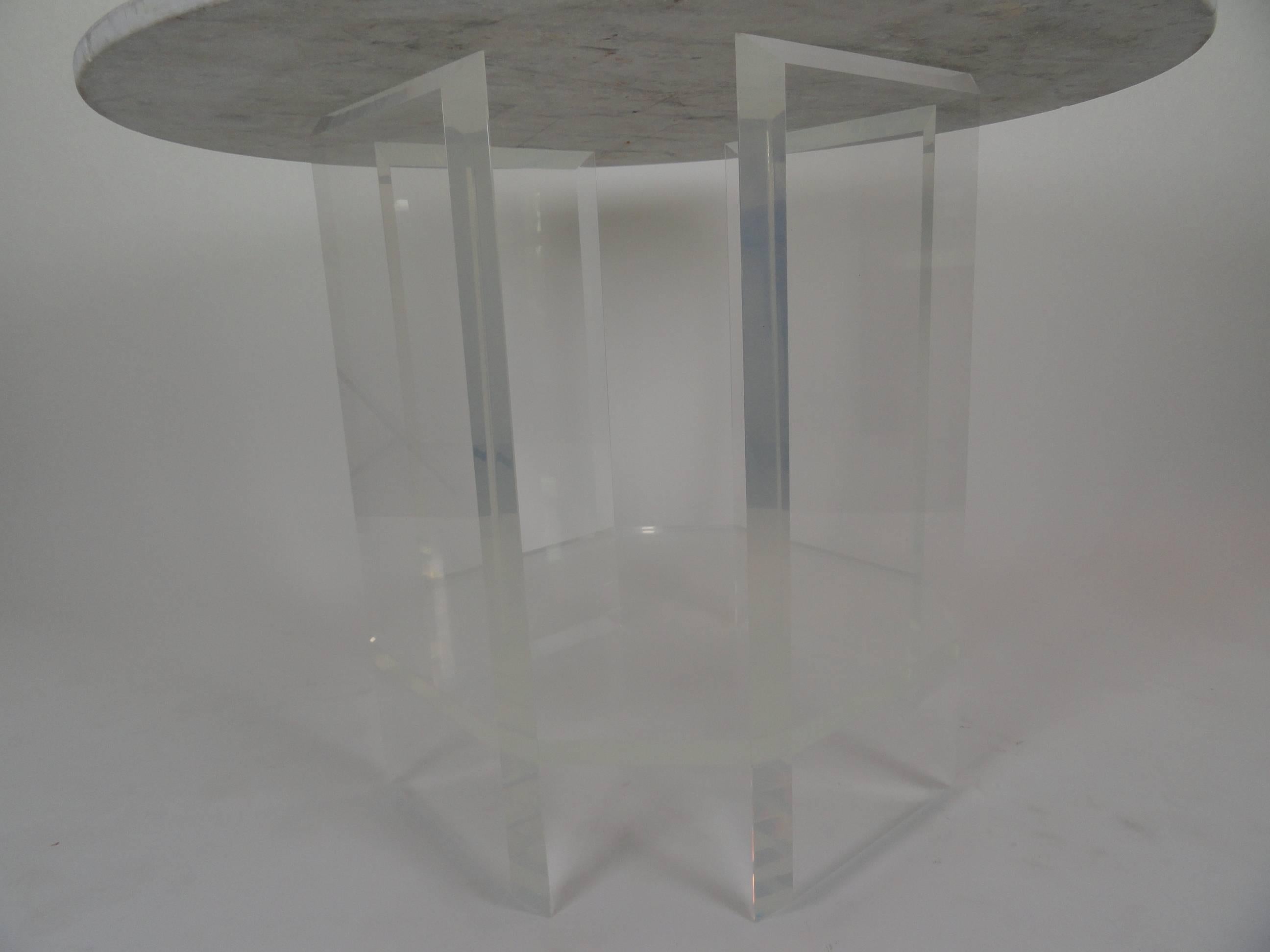 Signed and dated (1979) Jeffrey Bigelow acrylic table base. Base is octagonal with four uprights. Shown with 39.5
