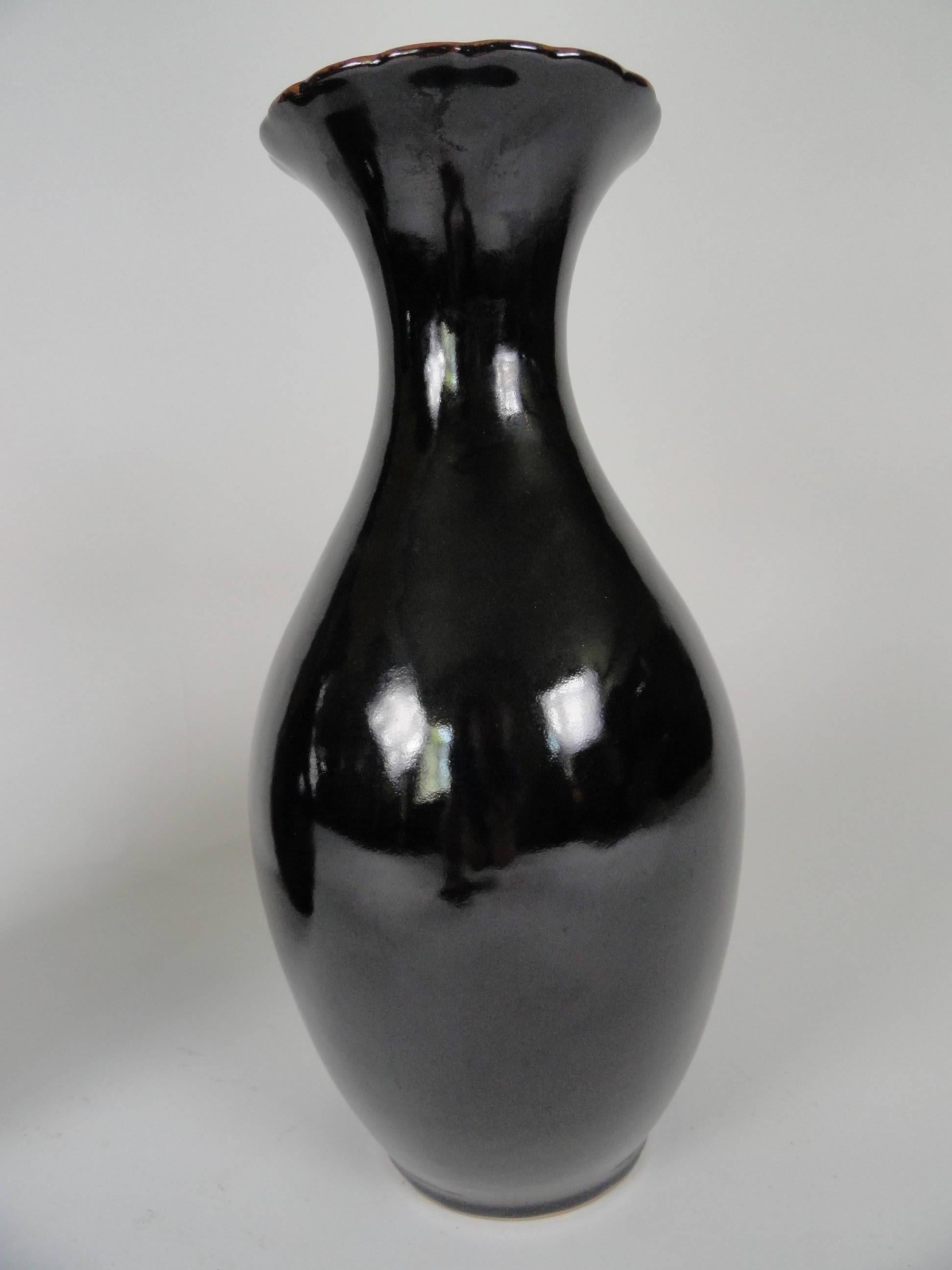 Ceramic Pair of Late 20th Century Tete de Negre Vases For Sale